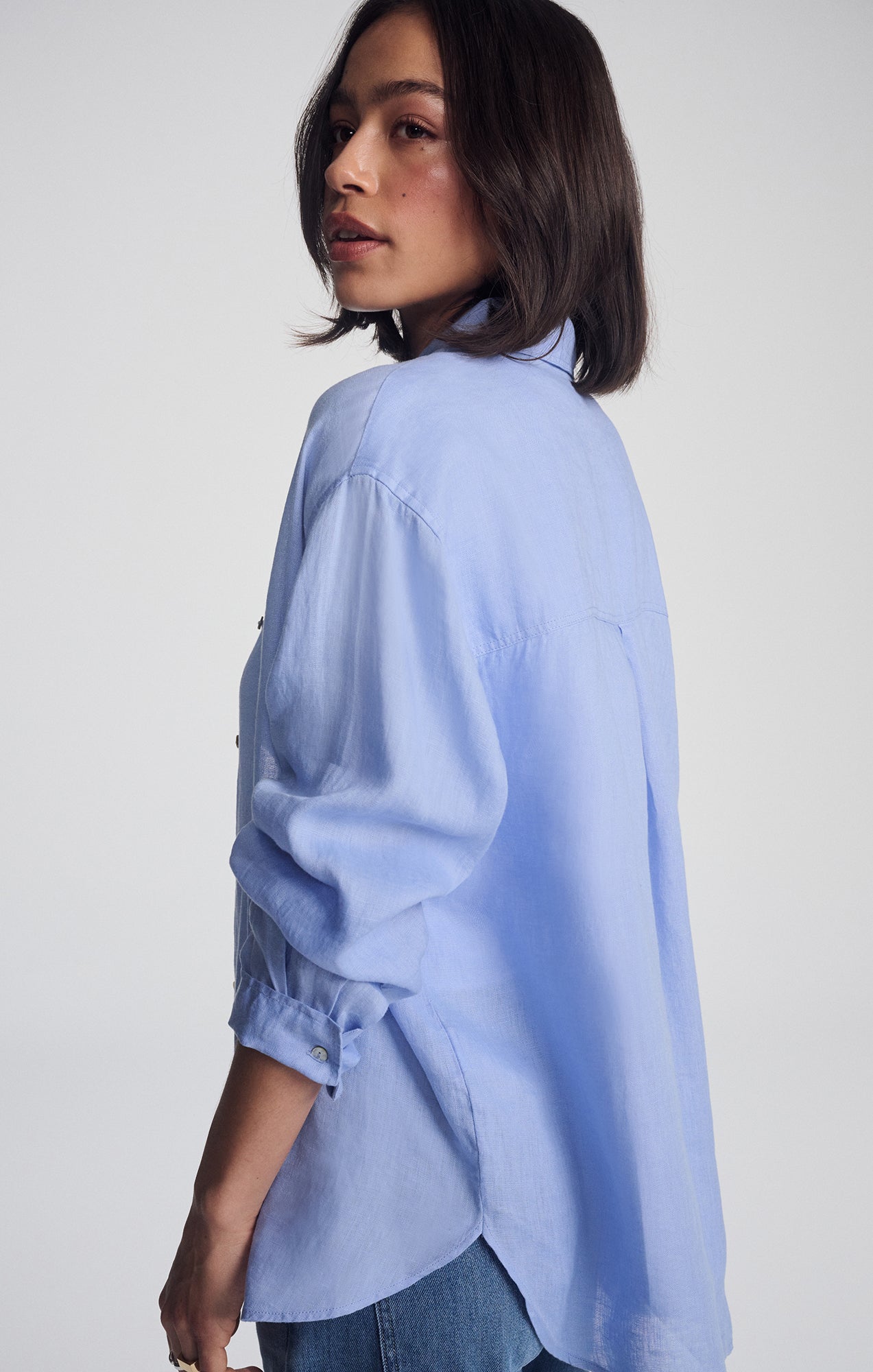 LINEN BUTTON-UP SHIRT IN BLUE HERON - Mavi Jeans