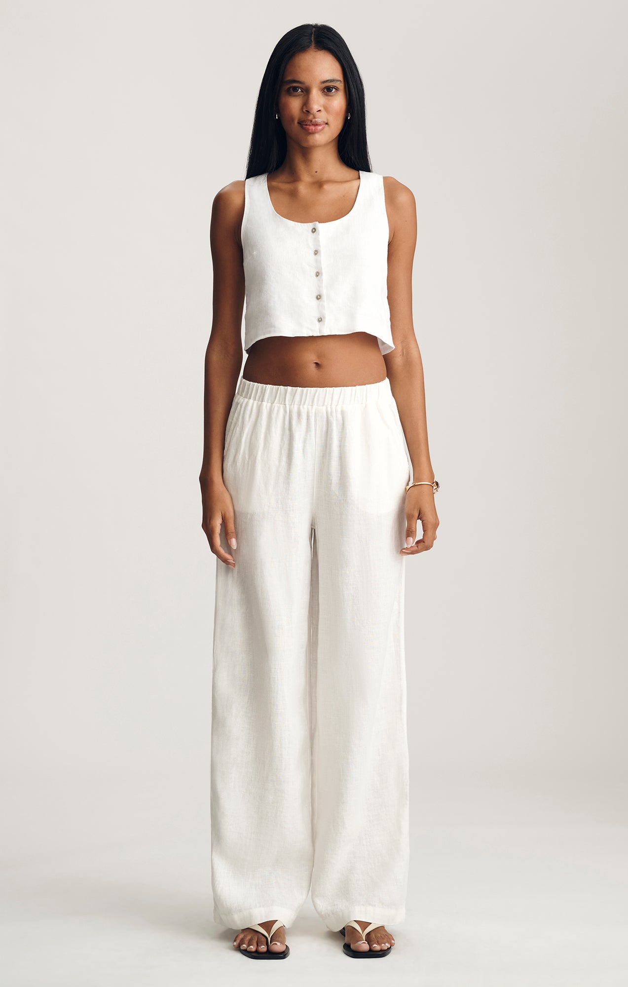 LINEN WIDE LEG PANTS IN ANTIQUE WHITE - Mavi Jeans