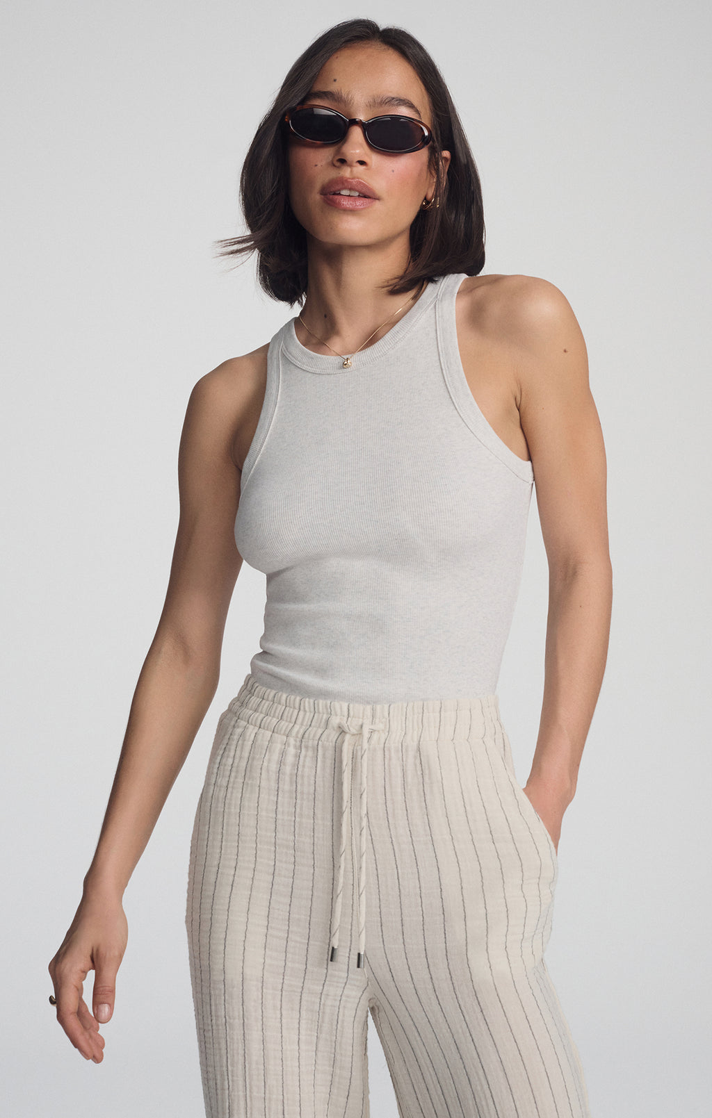 GAUZE PANTS IN GREY STRIPE - Mavi Jeans