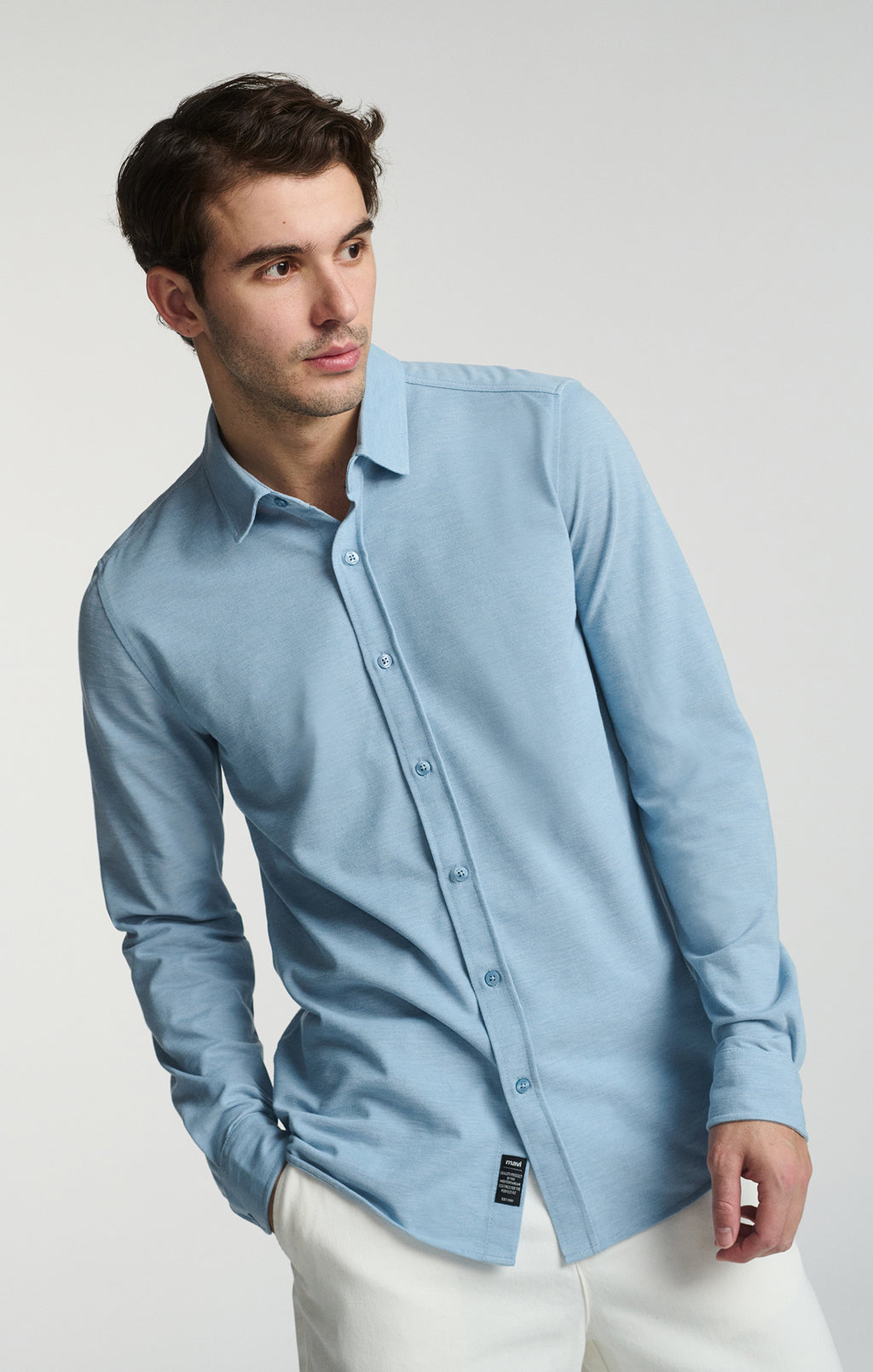 LONG SLEEVE BUTTON-UP SHIRT IN BLUE SHADOW - Mavi Jeans