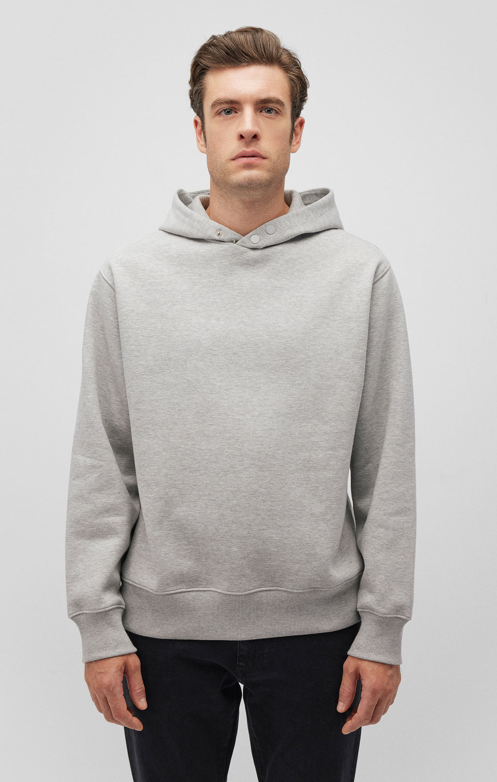 SNAP-BUTTON HOODIE IN LIGHT GREY MELANGE - Mavi Jeans