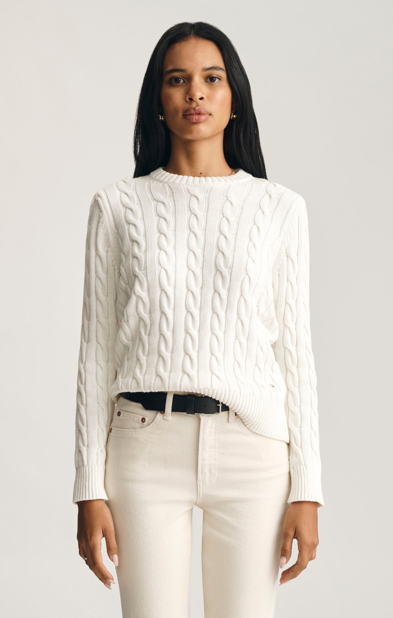 Mavi Women's Cable-Knit Crew Neck Sweater In Antique White – Mavi
