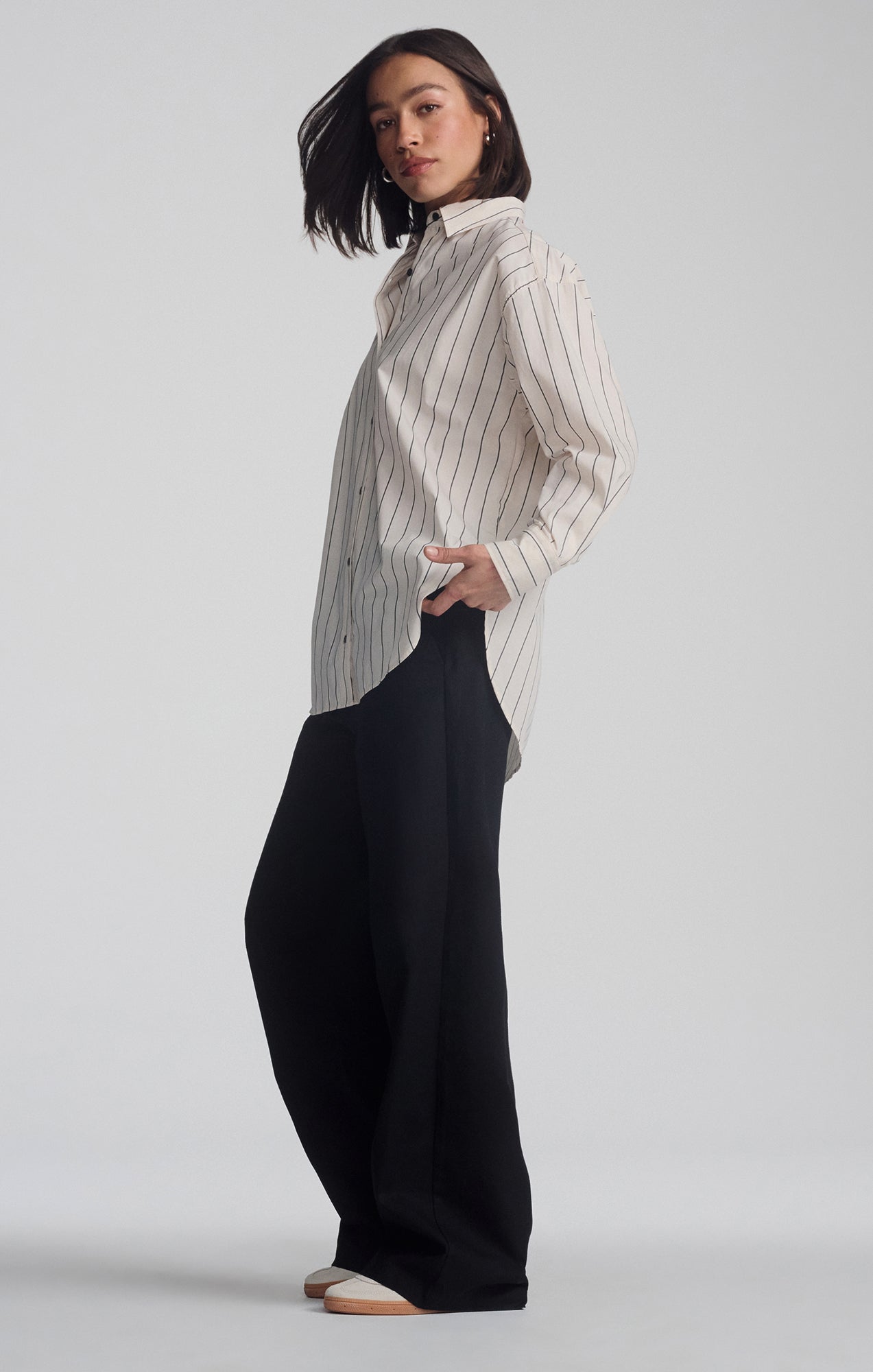 LONG SLEEVE BUTTON-UP SHIRT IN ANTRASIT STRIPE - Mavi Jeans
