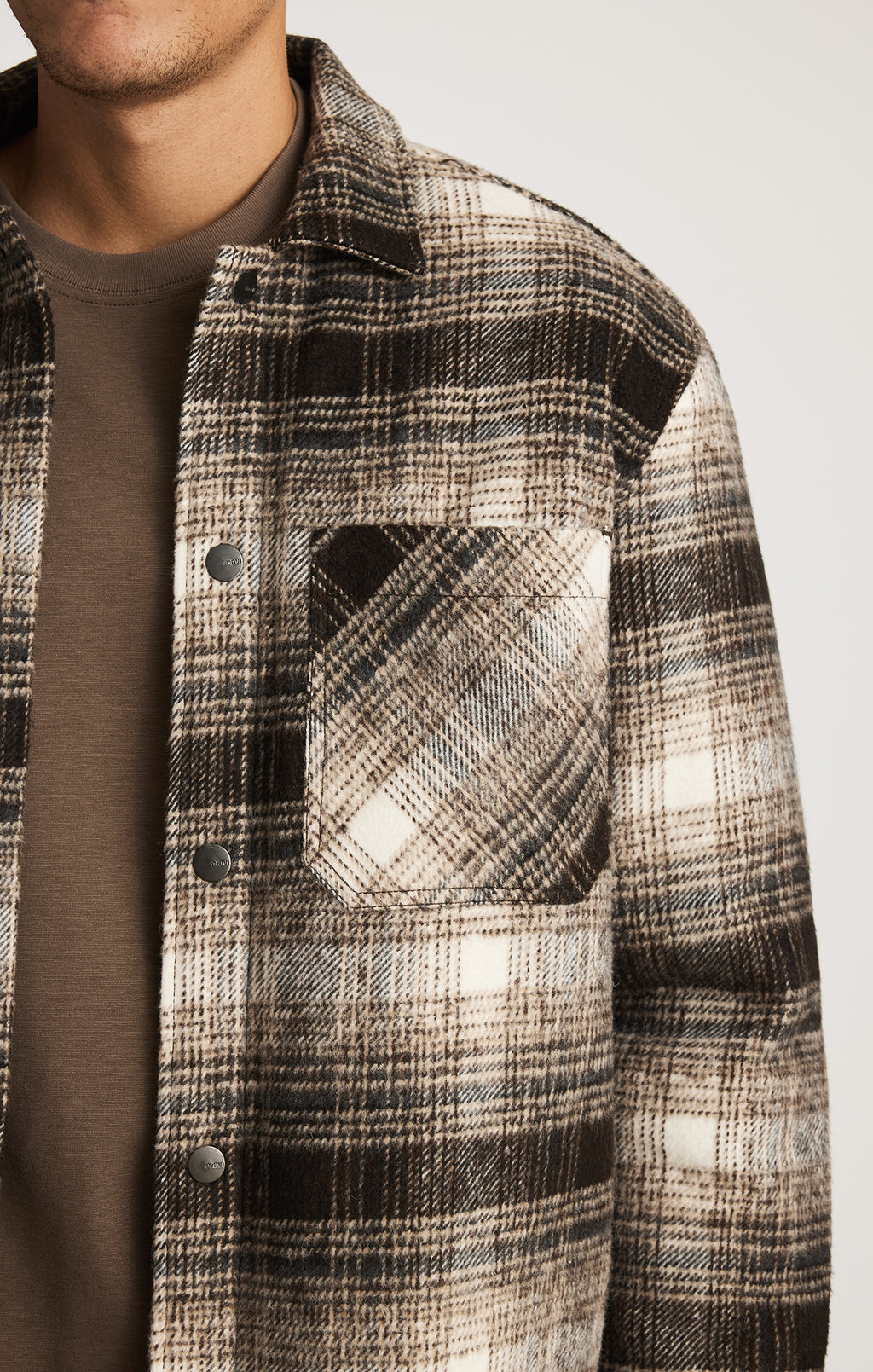 PLAID SHIRT JACKET IN SEAL BROWN CHECK