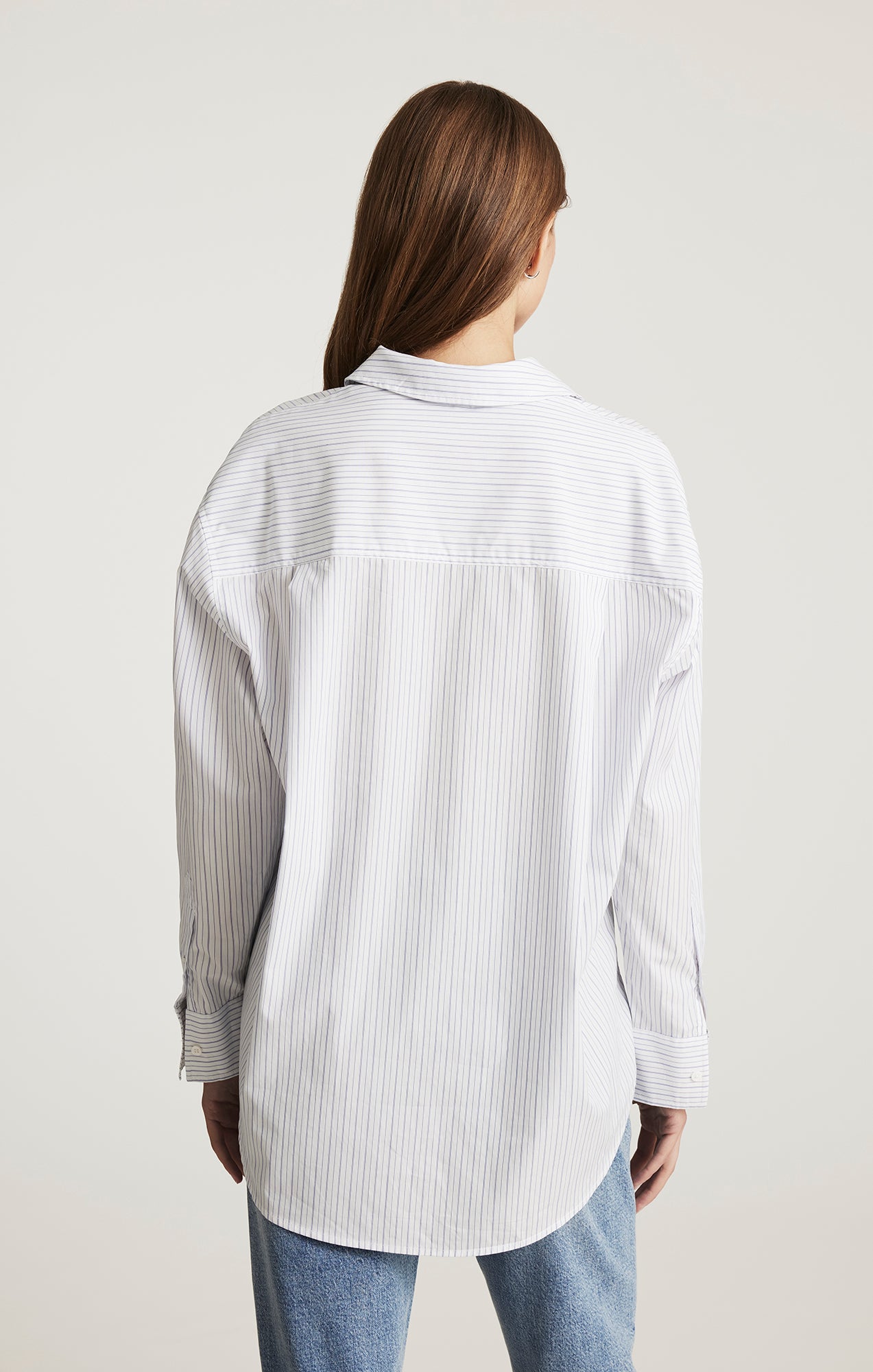 LONG SLEEVE BUTTON-UP SHIRT IN BLUE GREY STRIPE