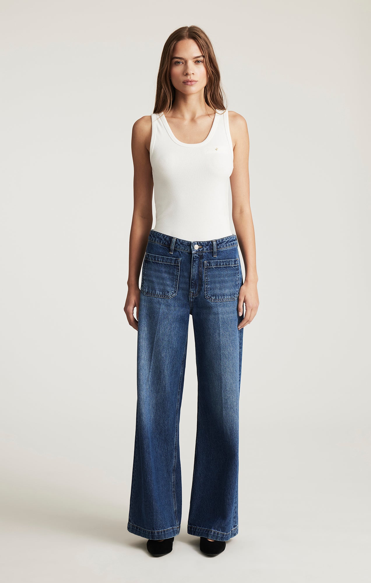 パンツ Classic American Wide Denim Mavi Women's Christine Wide Leg In Dark Brushed Classic Denim