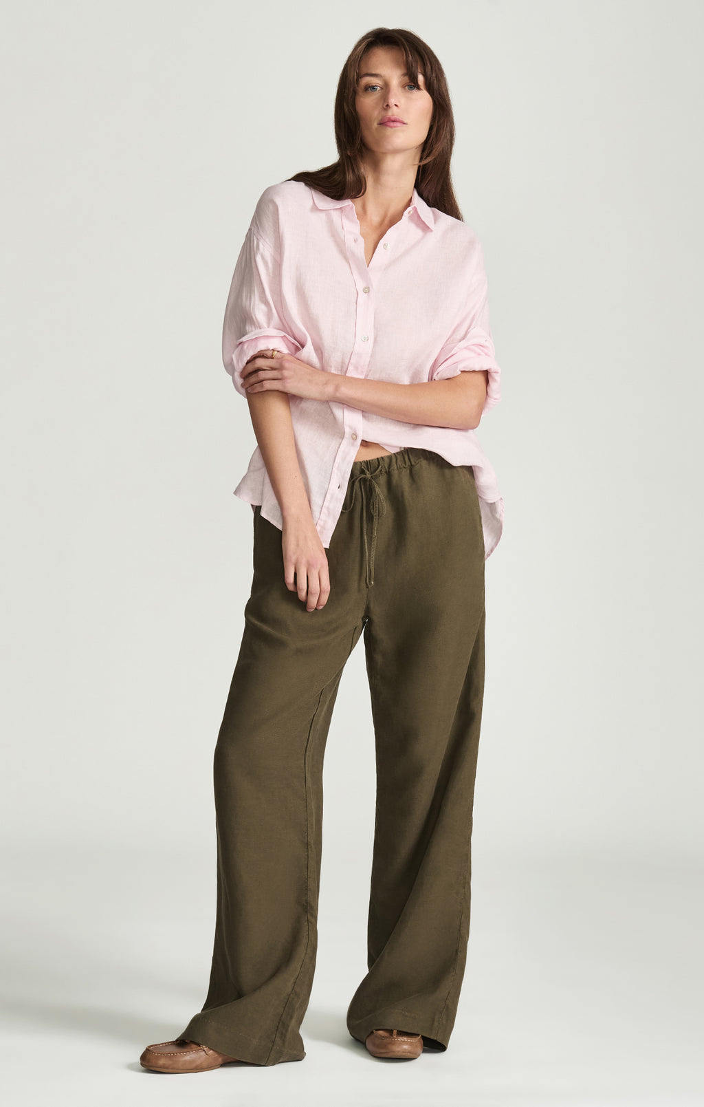 MARCELA WIDE LEG IN MILITARY GREEN LINEN - Mavi Jeans