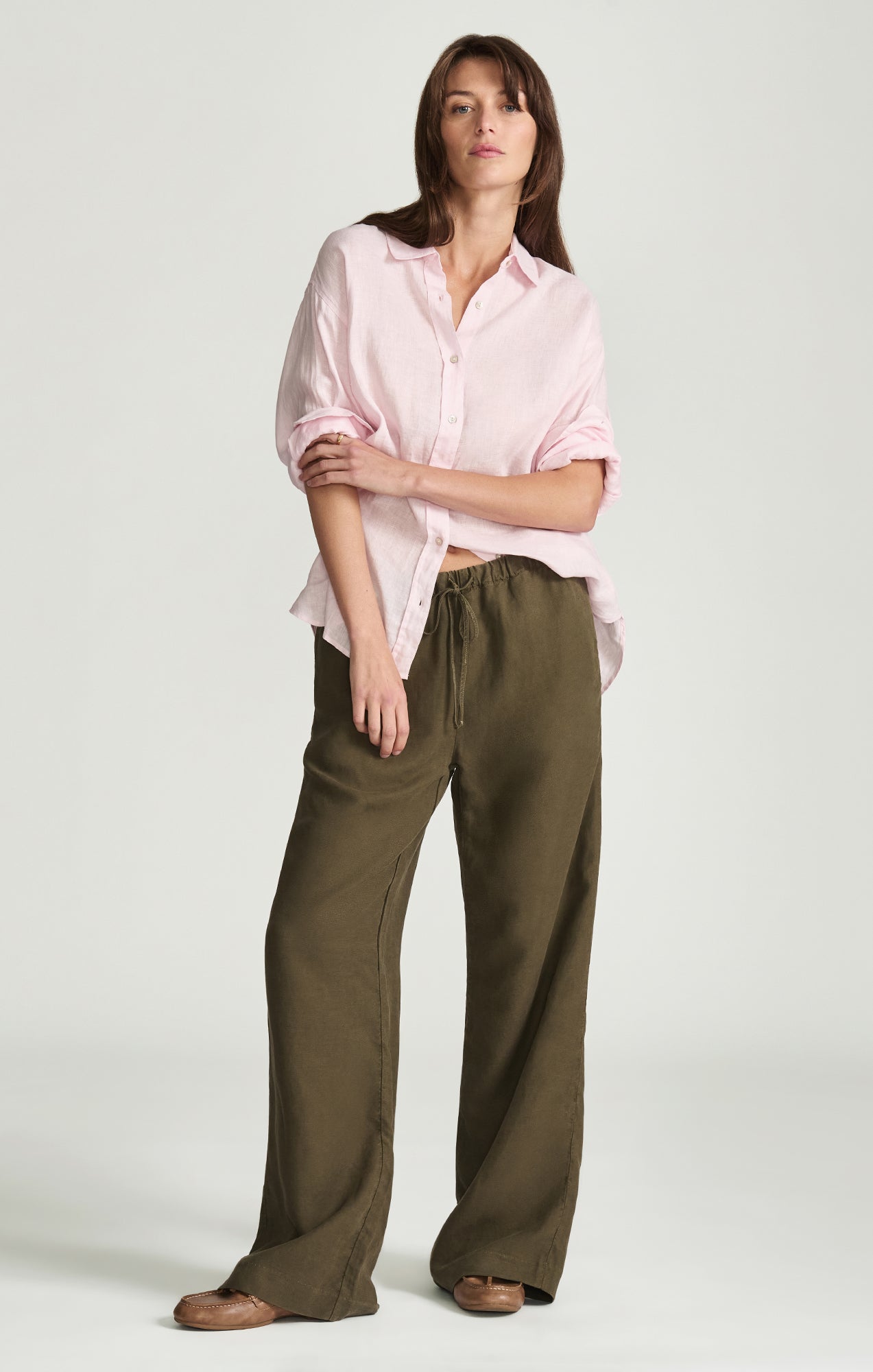 MARCELA WIDE LEG IN MILITARY GREEN LINEN - Mavi Jeans