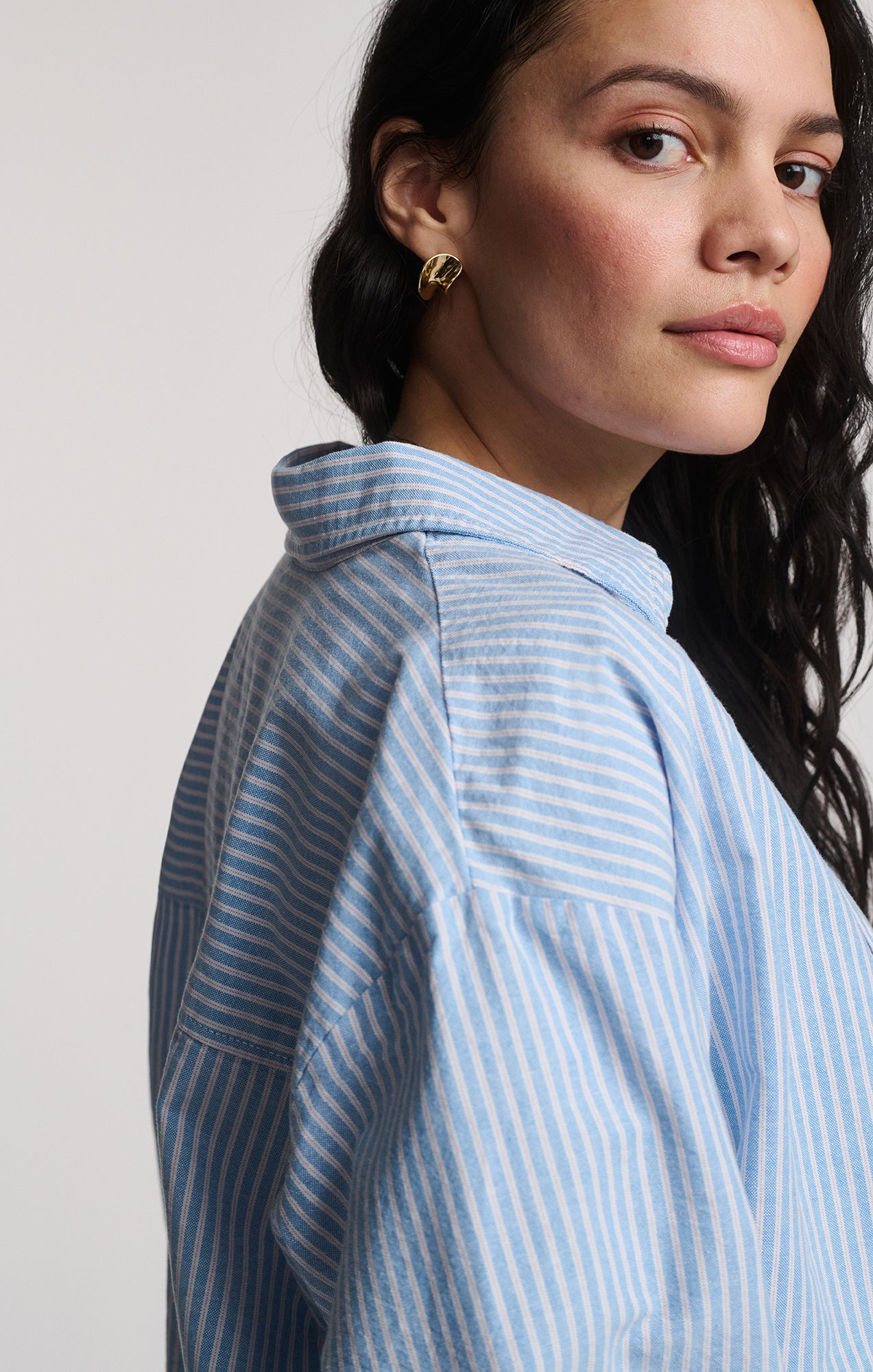 Mavi Women's Long Sleeve Button-Up Shirt In Oxford Blue Striped