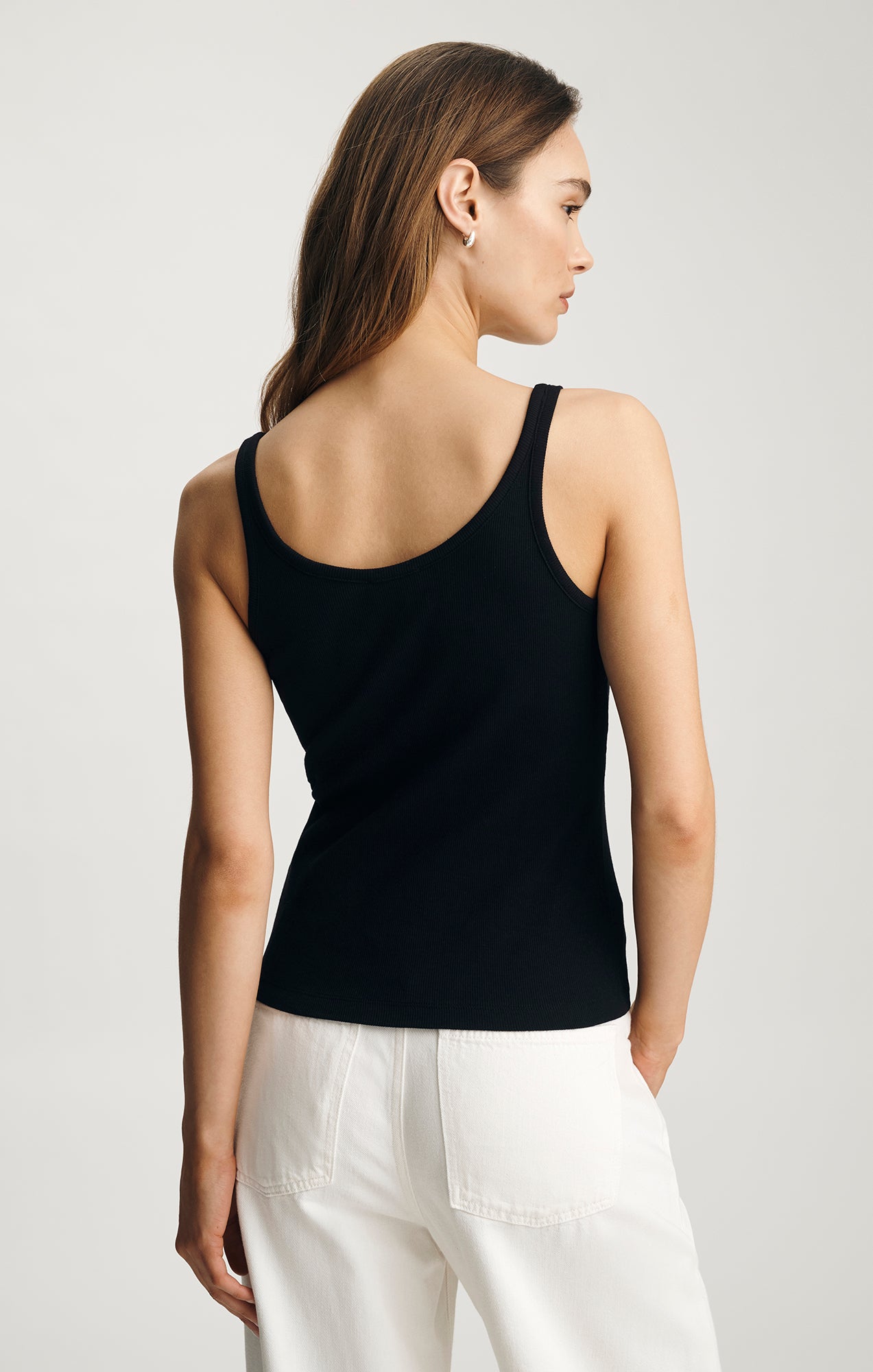 RIBBED SCOOP NECK TANK TOP IN BLACK - Mavi Jeans