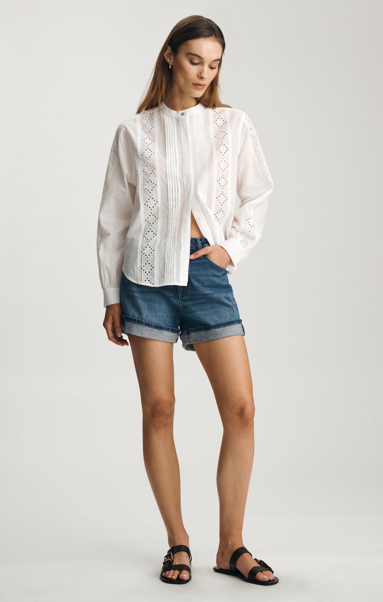 Mavi Women's Pintuck Eyelet Shirt In White – Mavi Jeans
