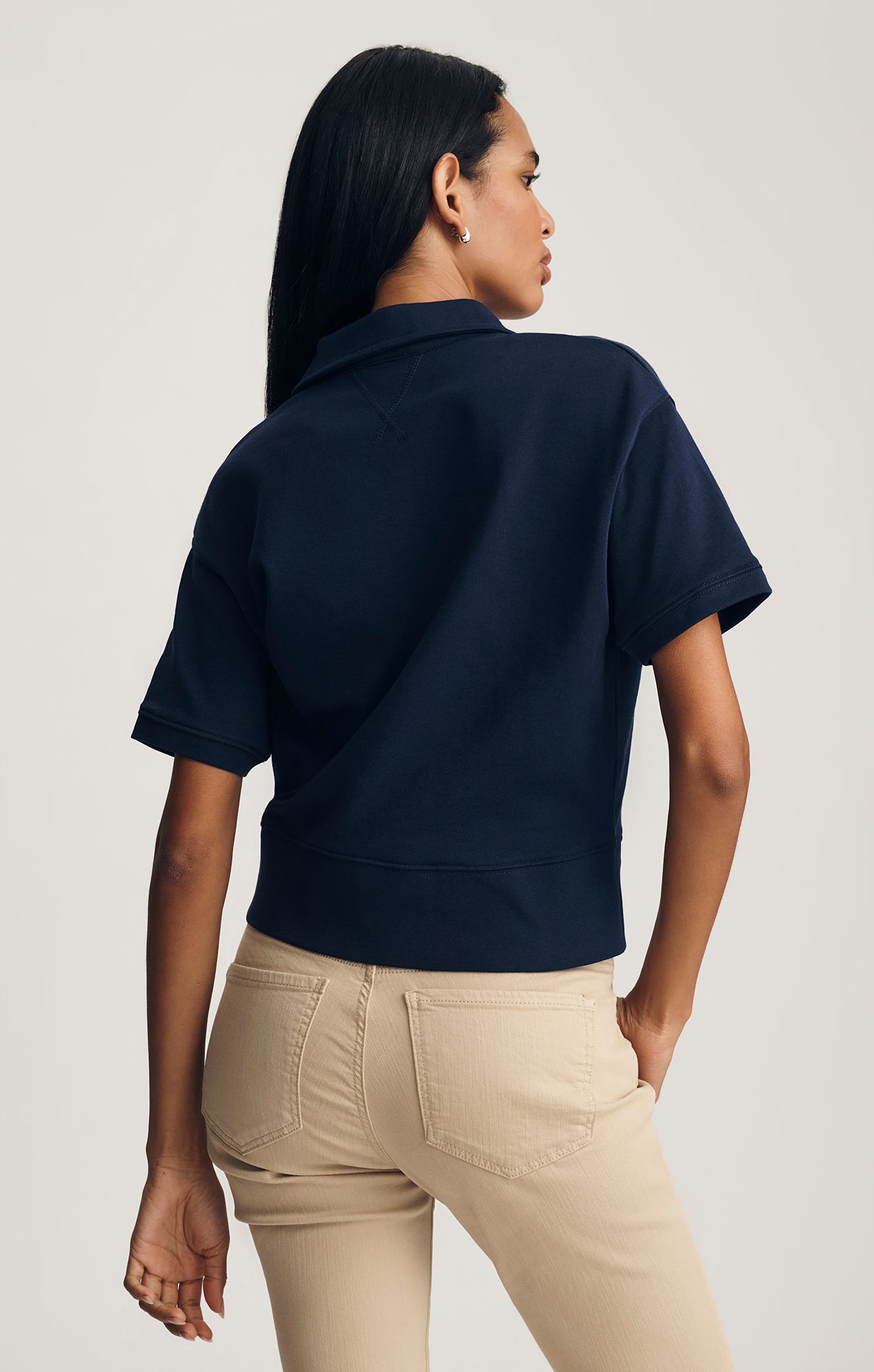 HALF ZIP SHORT SLEEVE SWEATSHIRT IN BLACK IRIS - Mavi Jeans