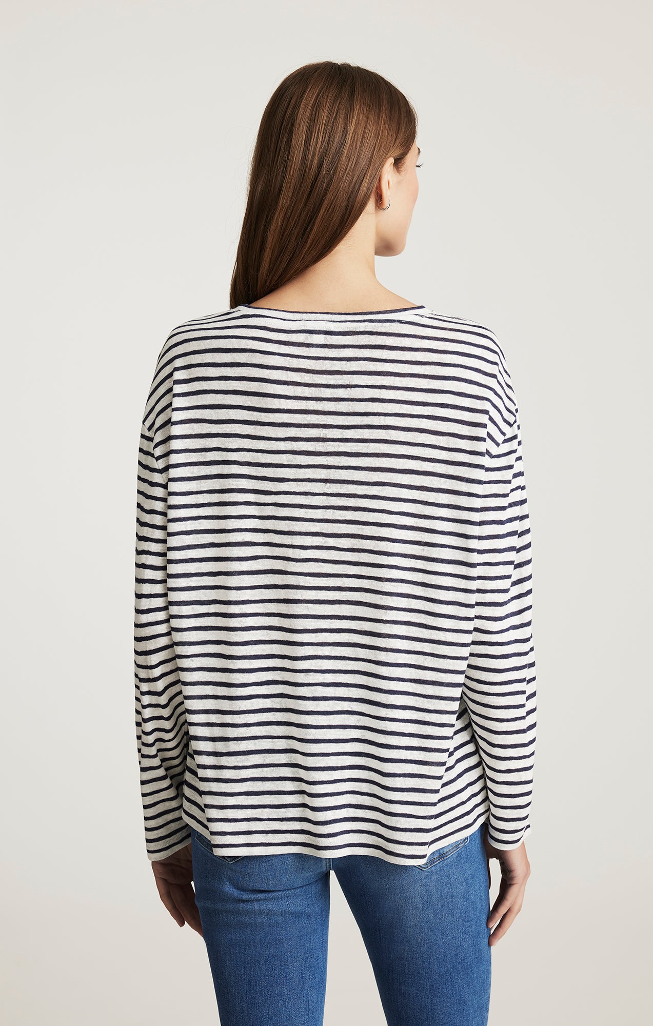 BOAT NECK LONG SLEEVE T-SHIRT IN NAVY BLAZER STRIPE