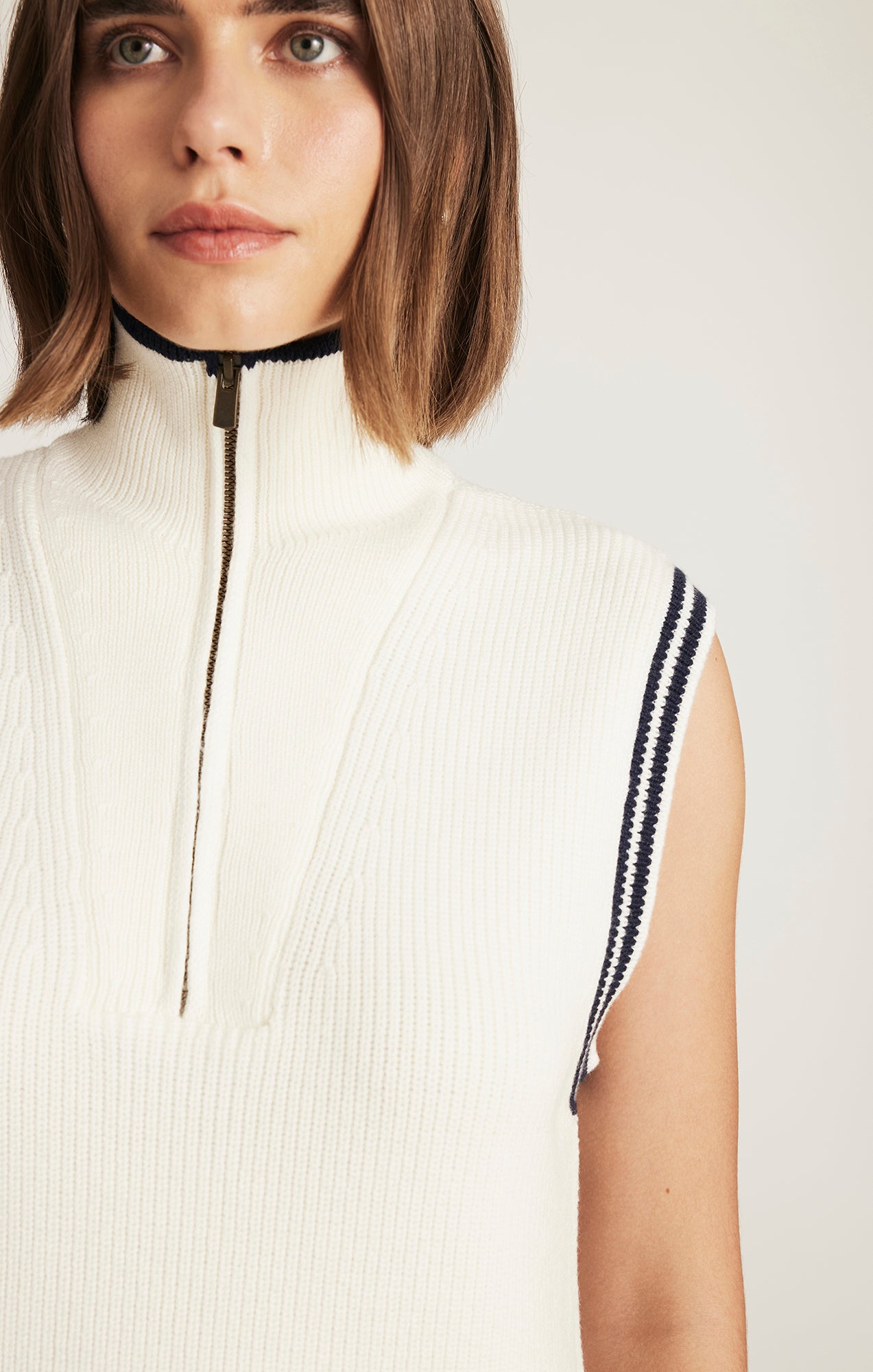 QUARTER ZIP SWEATER VEST IN ANTIQUE WHITE