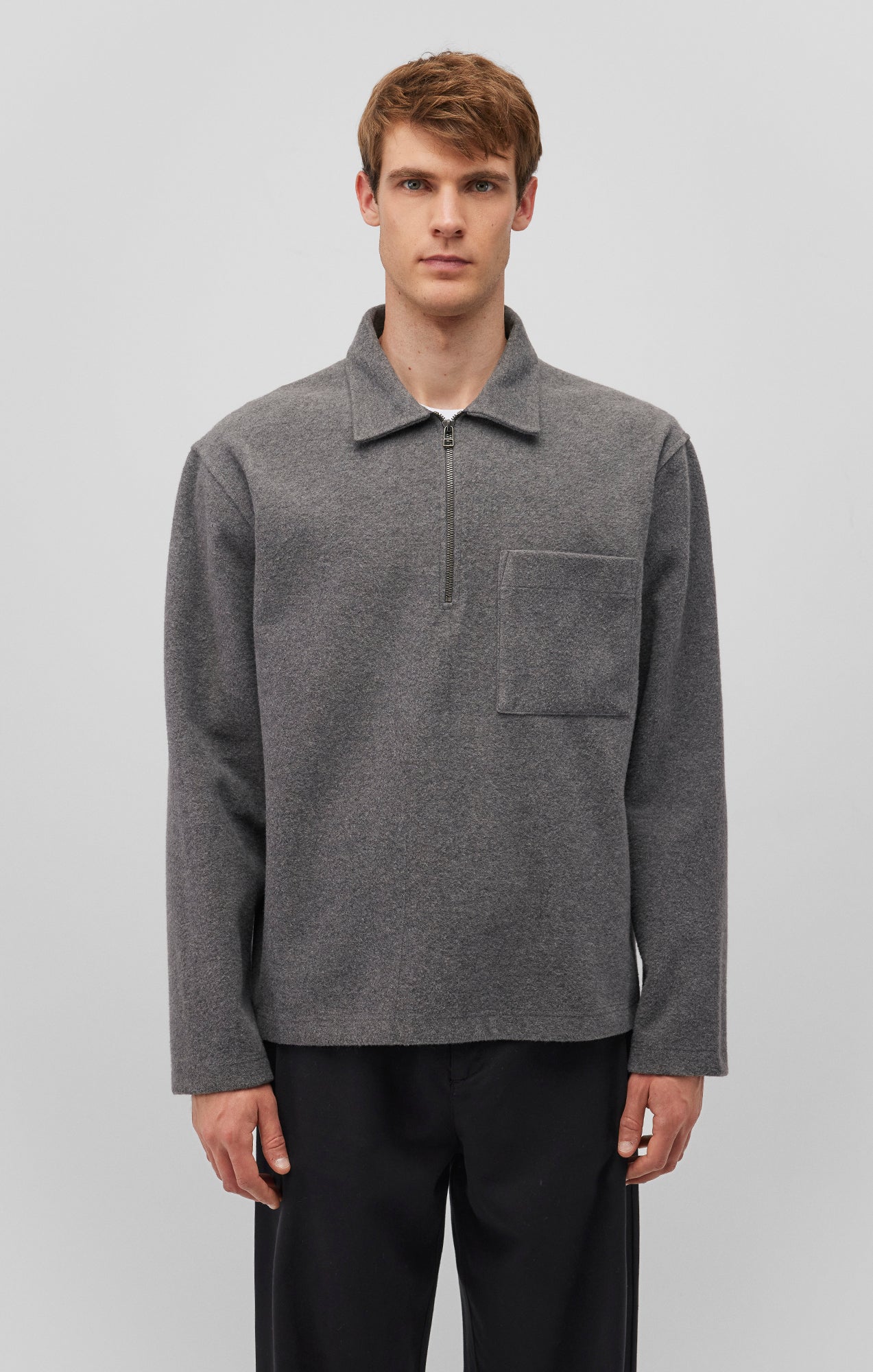 QUARTER ZIP POCKET SWEATSHIRT IN GREY MELANGE - Mavi Jeans