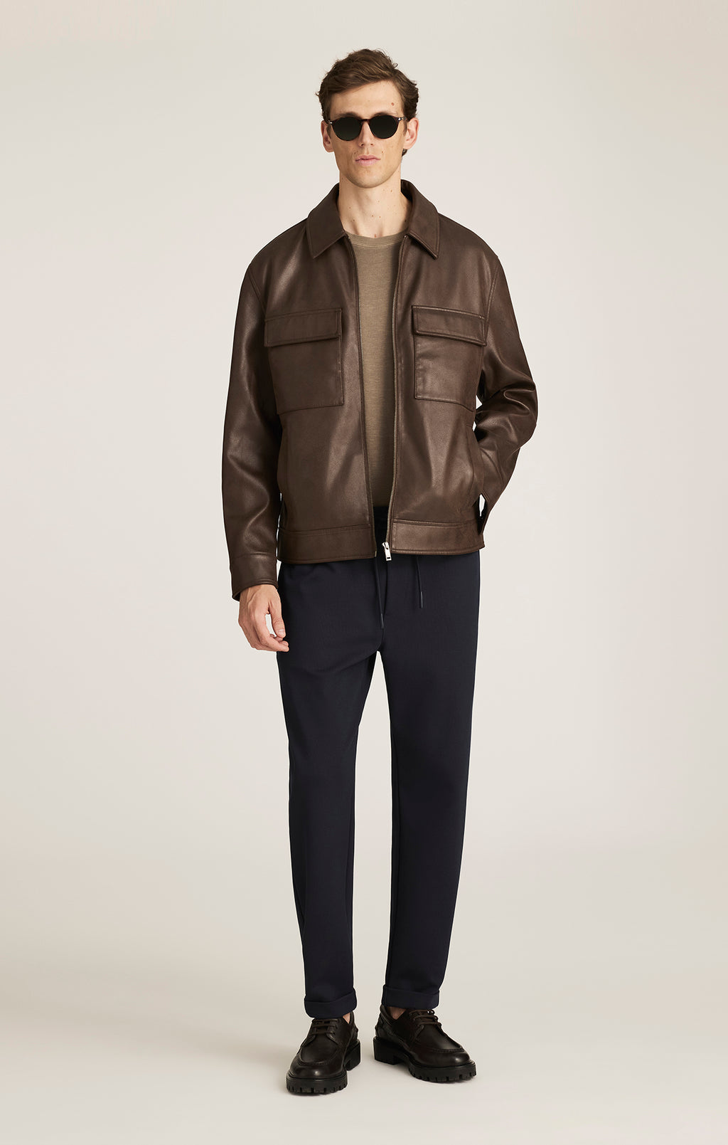 FAUX LEATHER HARRINGTON JACKET IN DEMITASSE - Mavi Jeans
