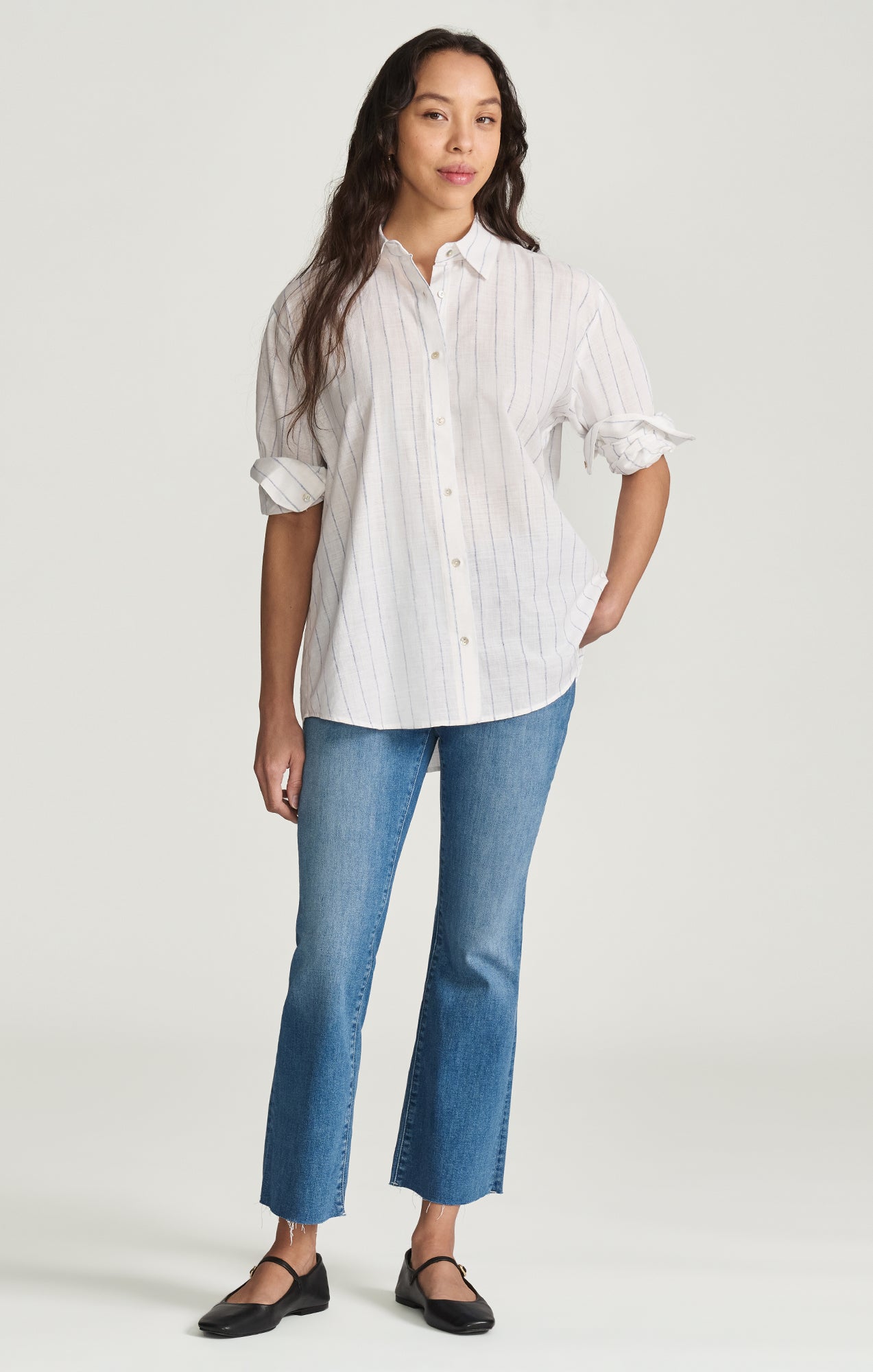 LONG SLEEVE BUTTON-UP SHIRT IN NAVY STRIPED - Mavi Jeans