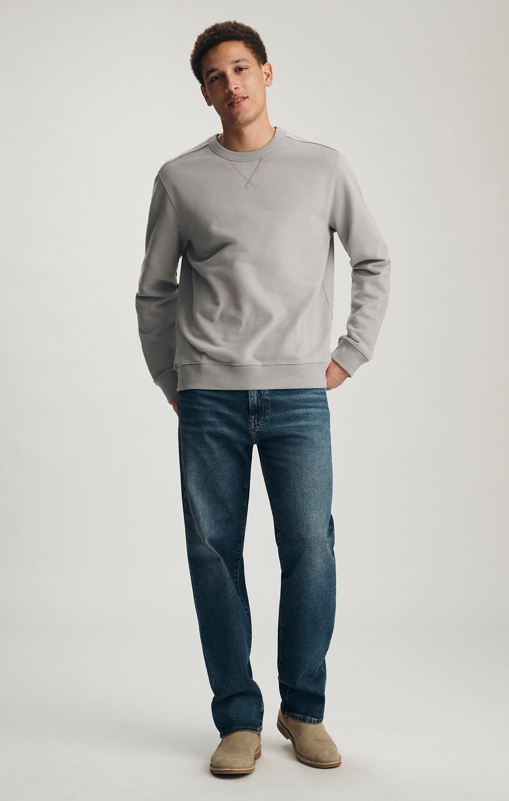 V-STITCH CREW NECK SWEATSHIRT IN ALLOY - Mavi Jeans