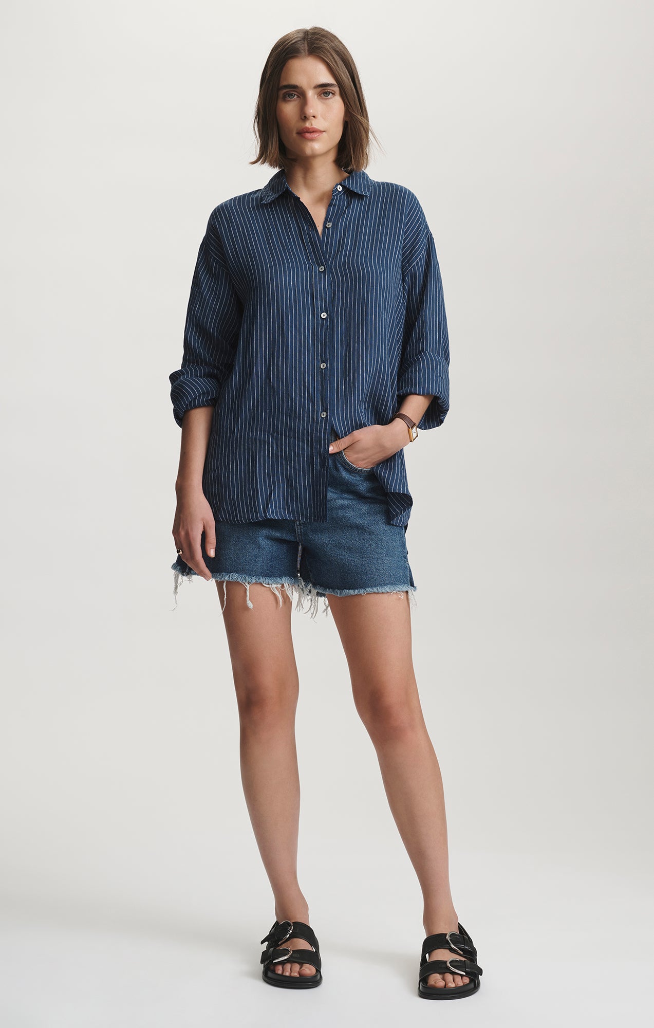 トップス r Mavi Women's Linen Long Sleeve Button-Up Shirt In Navy