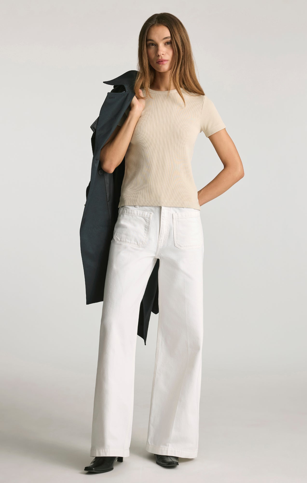 RIBBED CREW NECK T-SHIRT IN OYSTER GRAY - Mavi Jeans