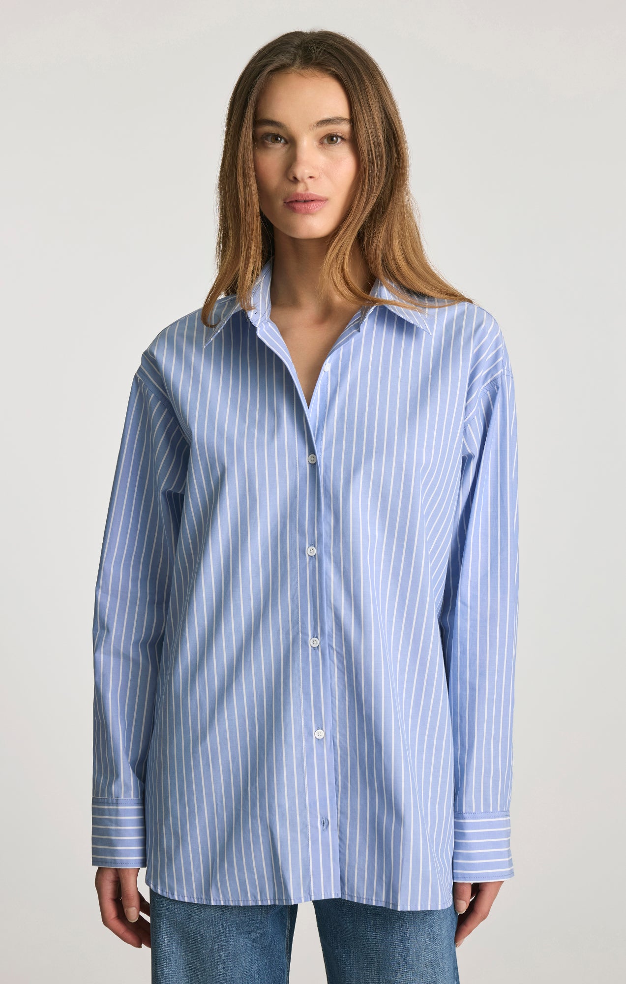 Mavi Women's Oversized Button-Up Shirt In Navy Stripe