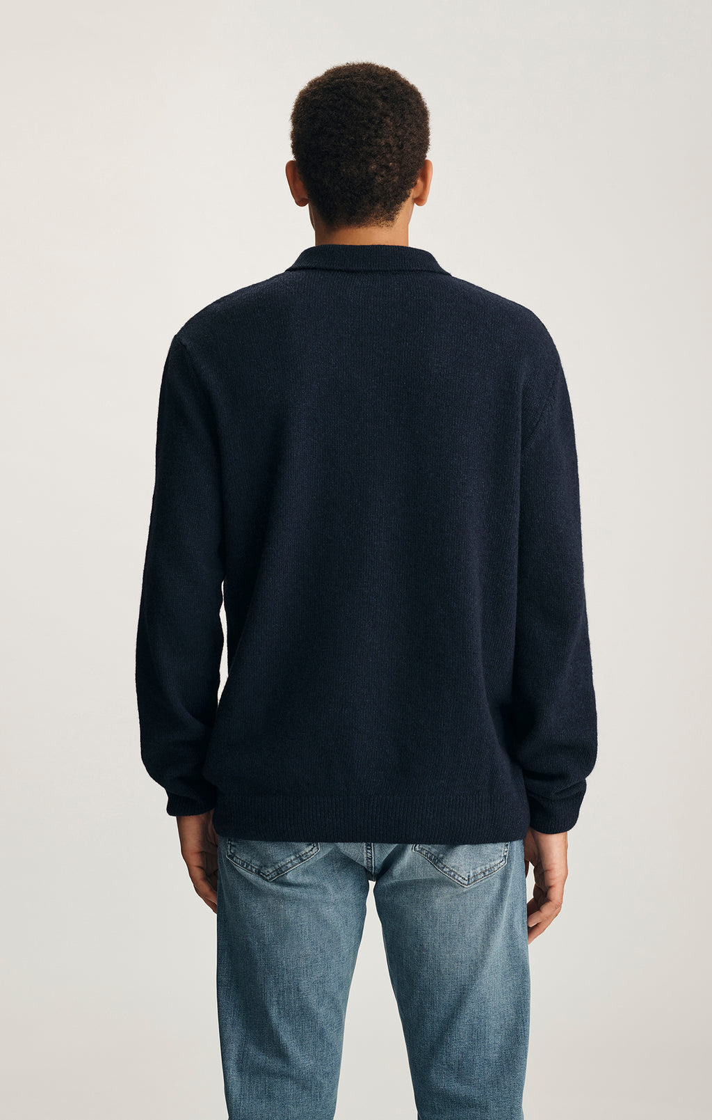 EDITION WOOL LONG SLEEVE POLO SWEATER IN TOTAL ECLIPSE
