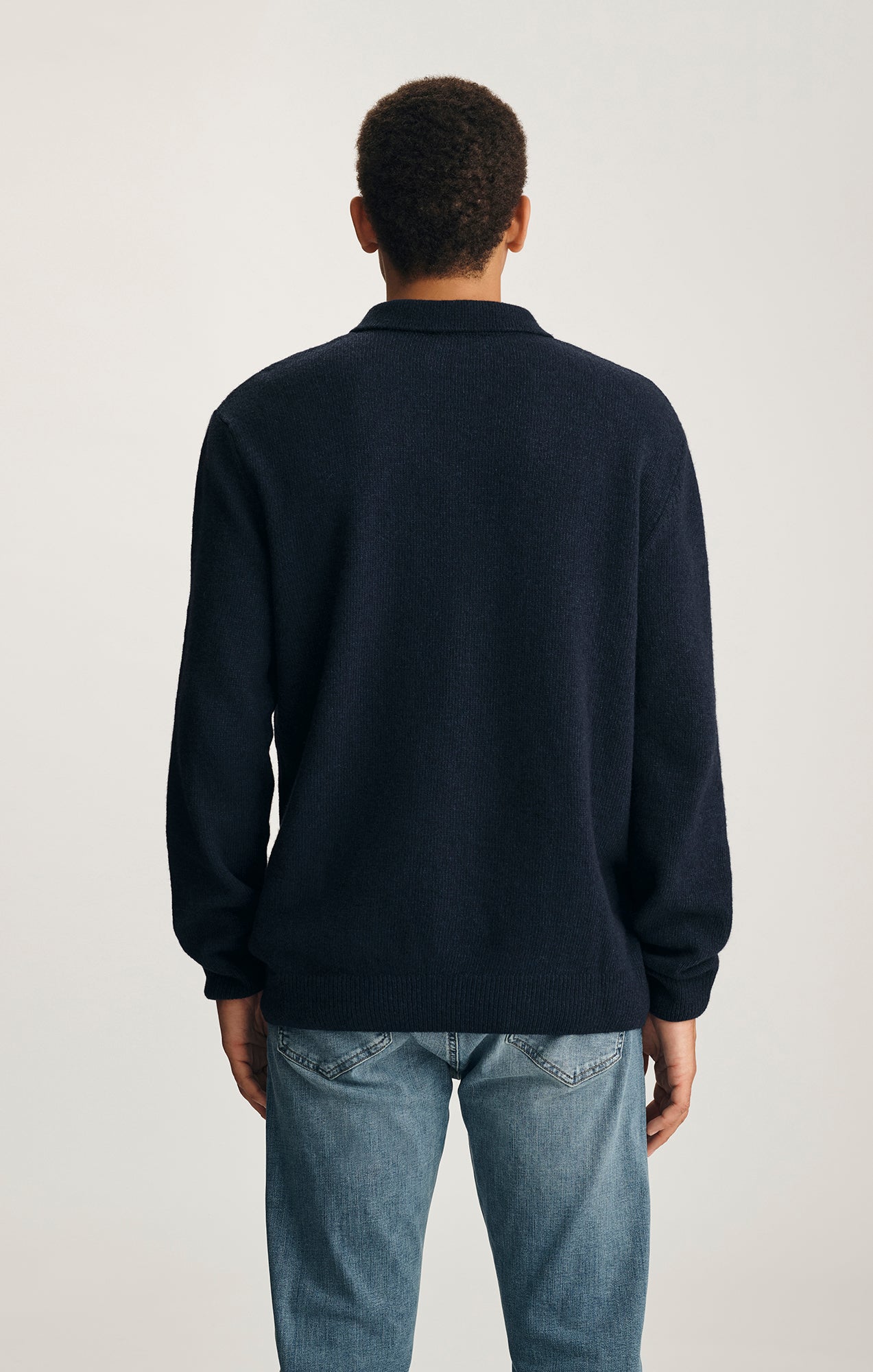 EDITION WOOL LONG SLEEVE POLO SWEATER IN TOTAL ECLIPSE
