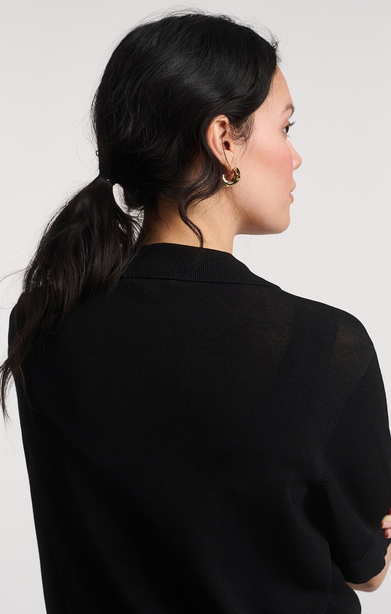 SHORT SLEEVE POLO CARDIGAN IN BLACK - Mavi Jeans