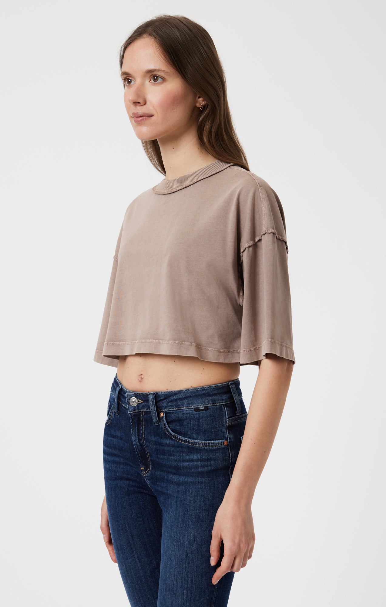 DROP SHOULDER CROPPED T-SHIRT IN MOON ROCK - Mavi Jeans
