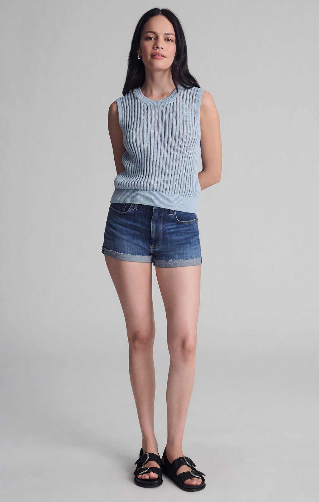 SLEEVELESS KNIT TOP IN NIAGARA MIST - Mavi Jeans