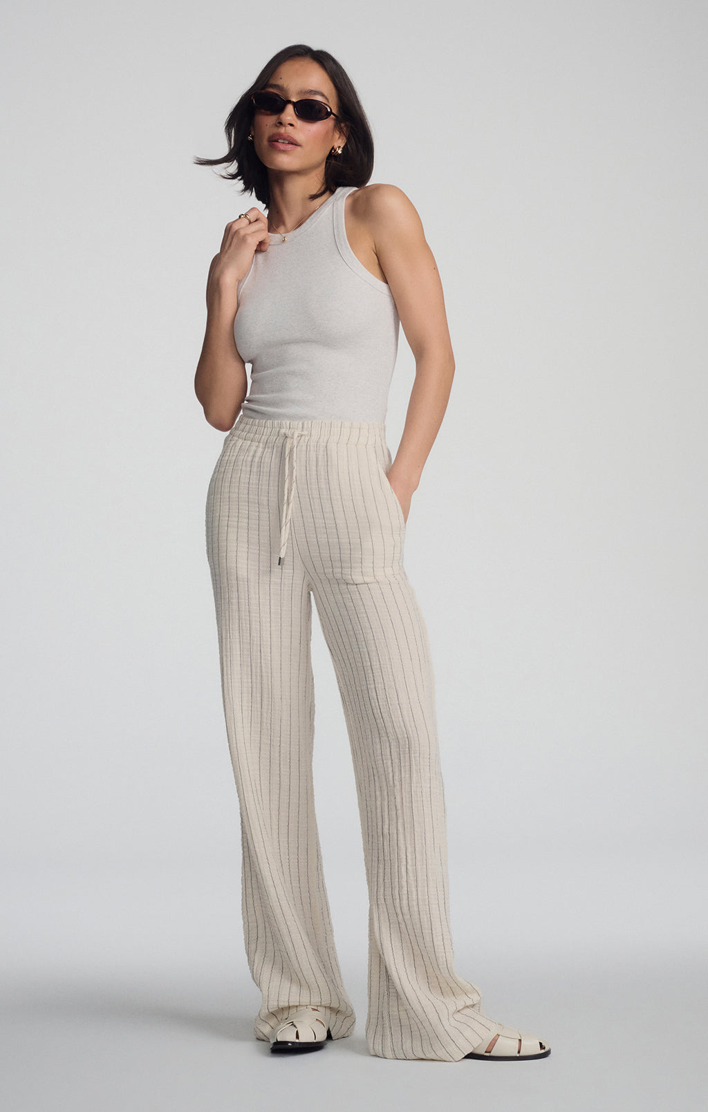 GAUZE PANTS IN GREY STRIPE - Mavi Jeans