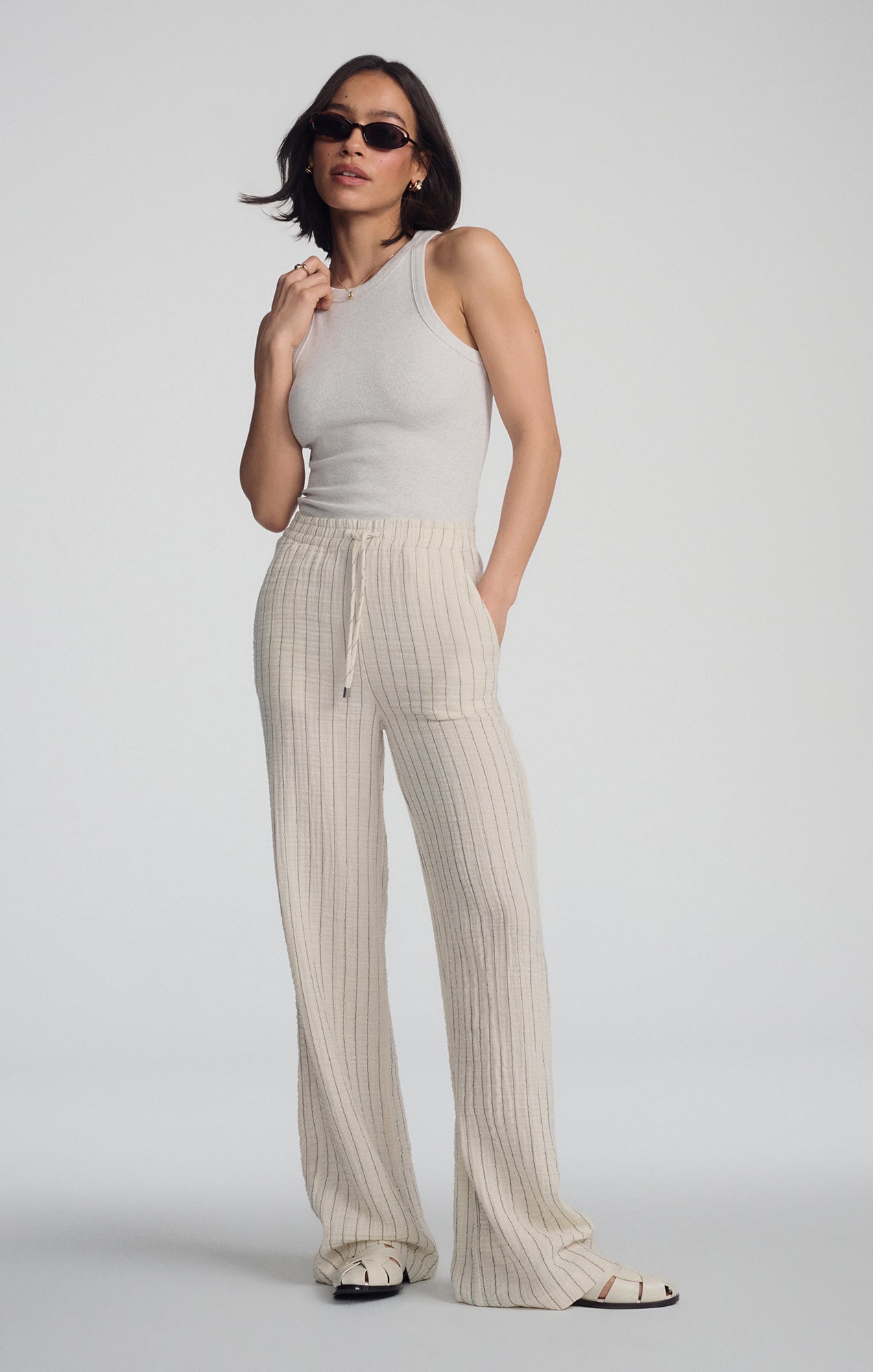 GAUZE PANTS IN GREY STRIPE - Mavi Jeans