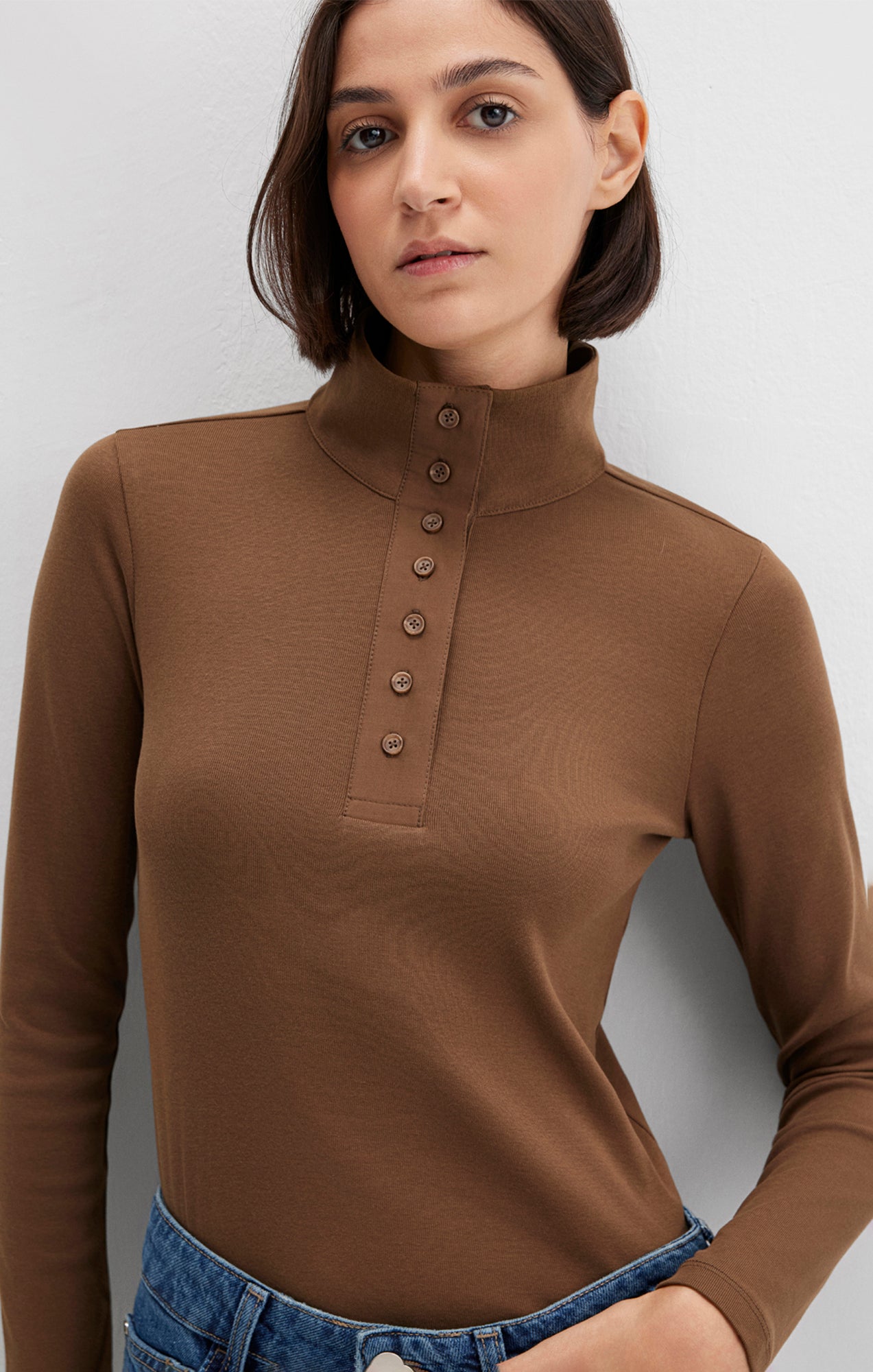 Mavi Women's Button-Front Turtleneck Shirt In Teak – Mavi Jeans