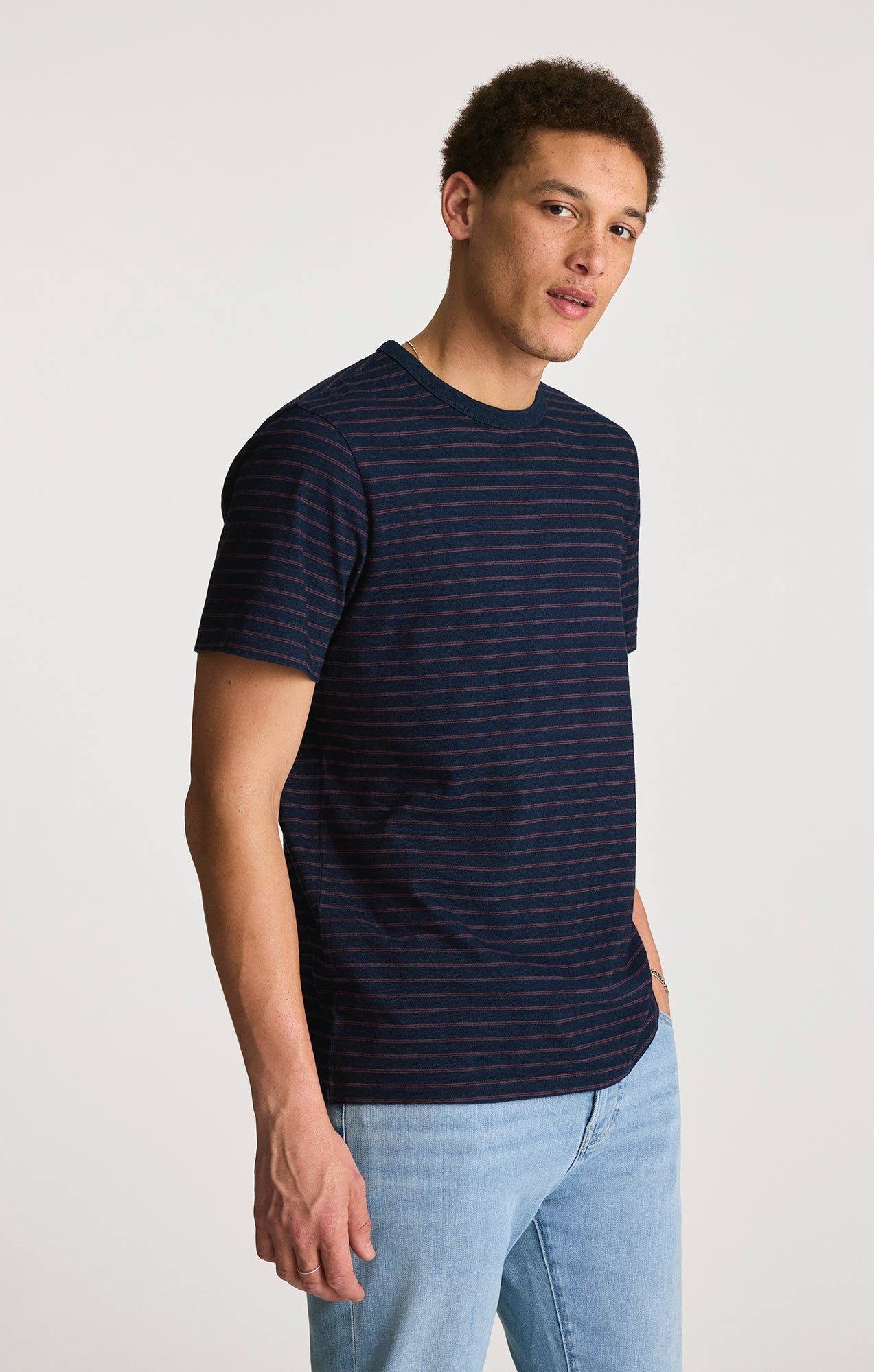 CREW NECK T-SHIRT IN INDIGO STRIPE