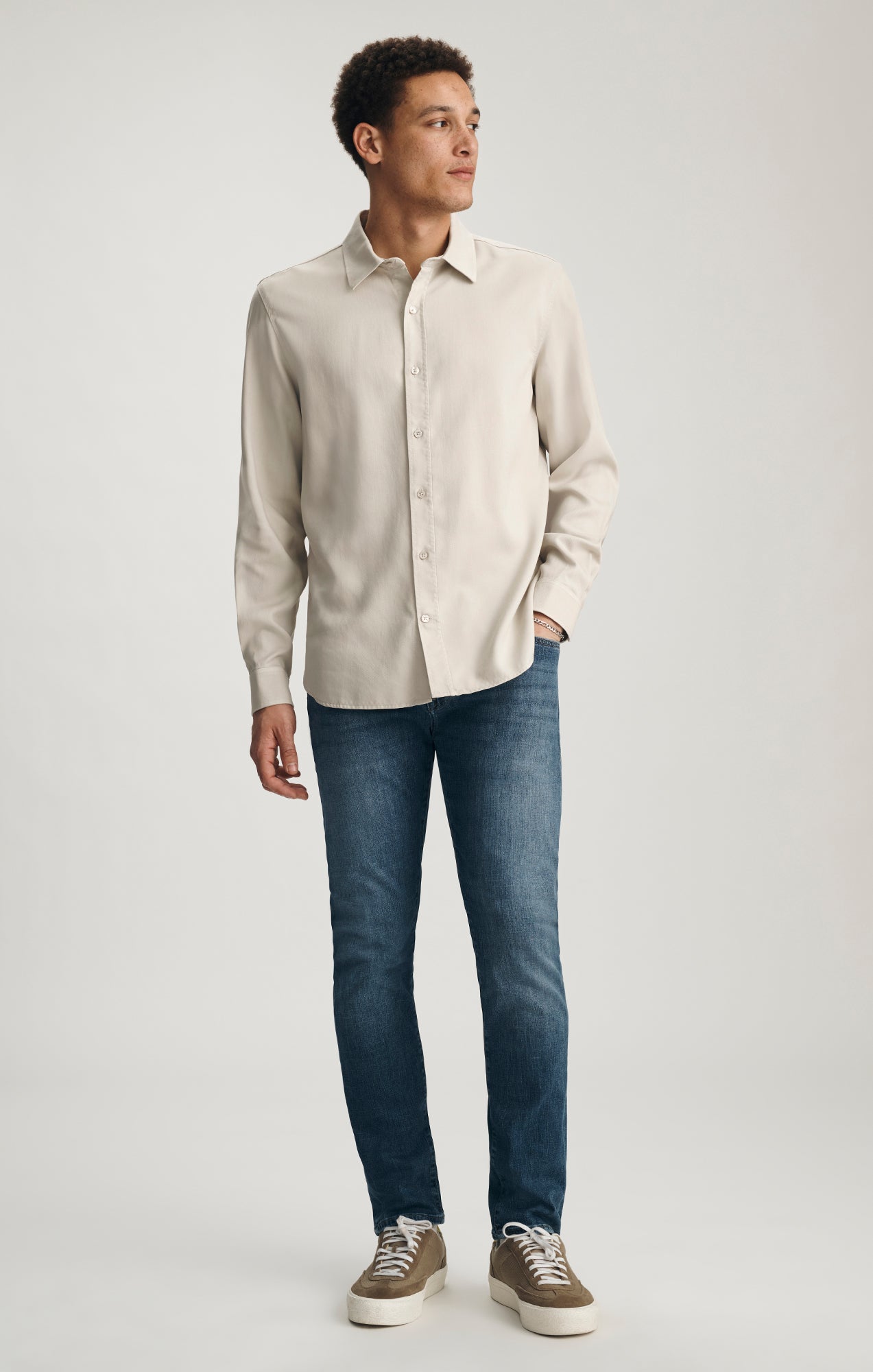 TENCEL™ BUTTON-UP SHIRT IN SILVER BIRCH - Mavi Jeans