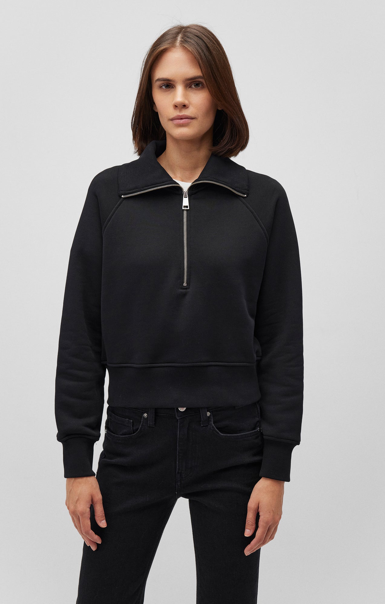 QUARTER ZIP SWEATSHIRT IN BLACK - Mavi Jeans