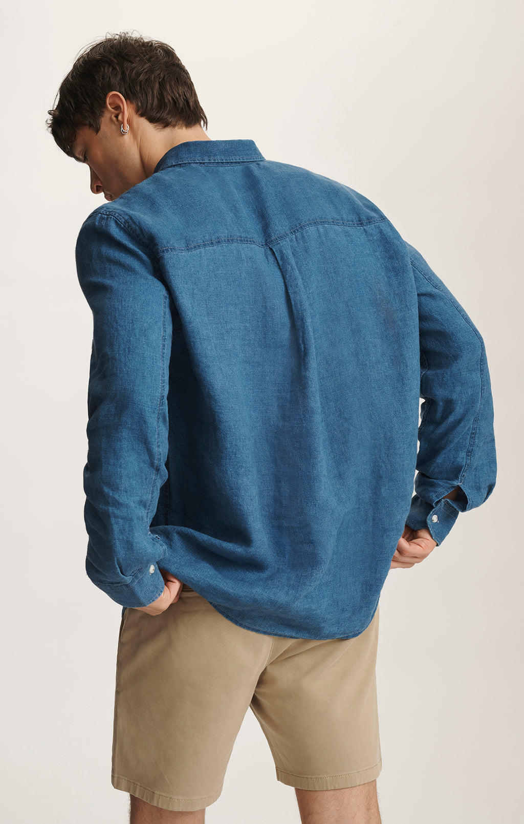 LINEN LONG SLEEVE BUTTON-UP SHIRT IN INDIGO - Mavi Jeans