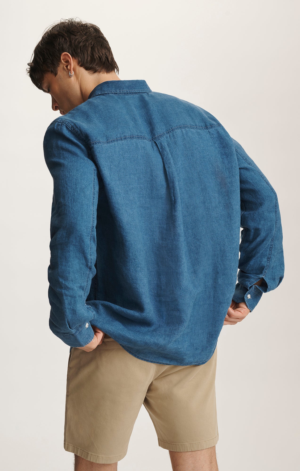 LINEN LONG SLEEVE BUTTON-UP SHIRT IN INDIGO - Mavi Jeans