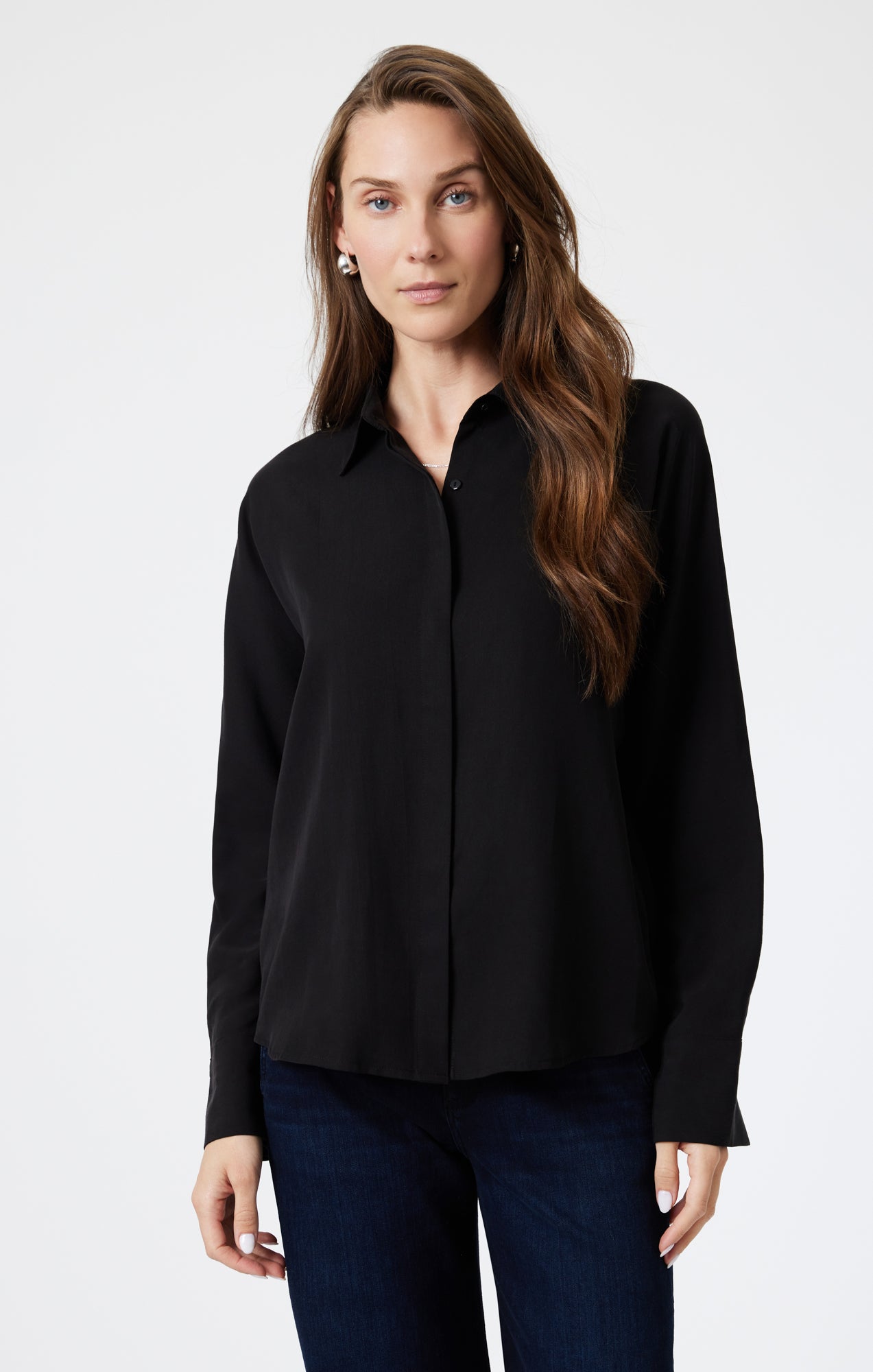 LONG SLEEVE TENCEL SHIRT IN BLACK - Mavi Jeans