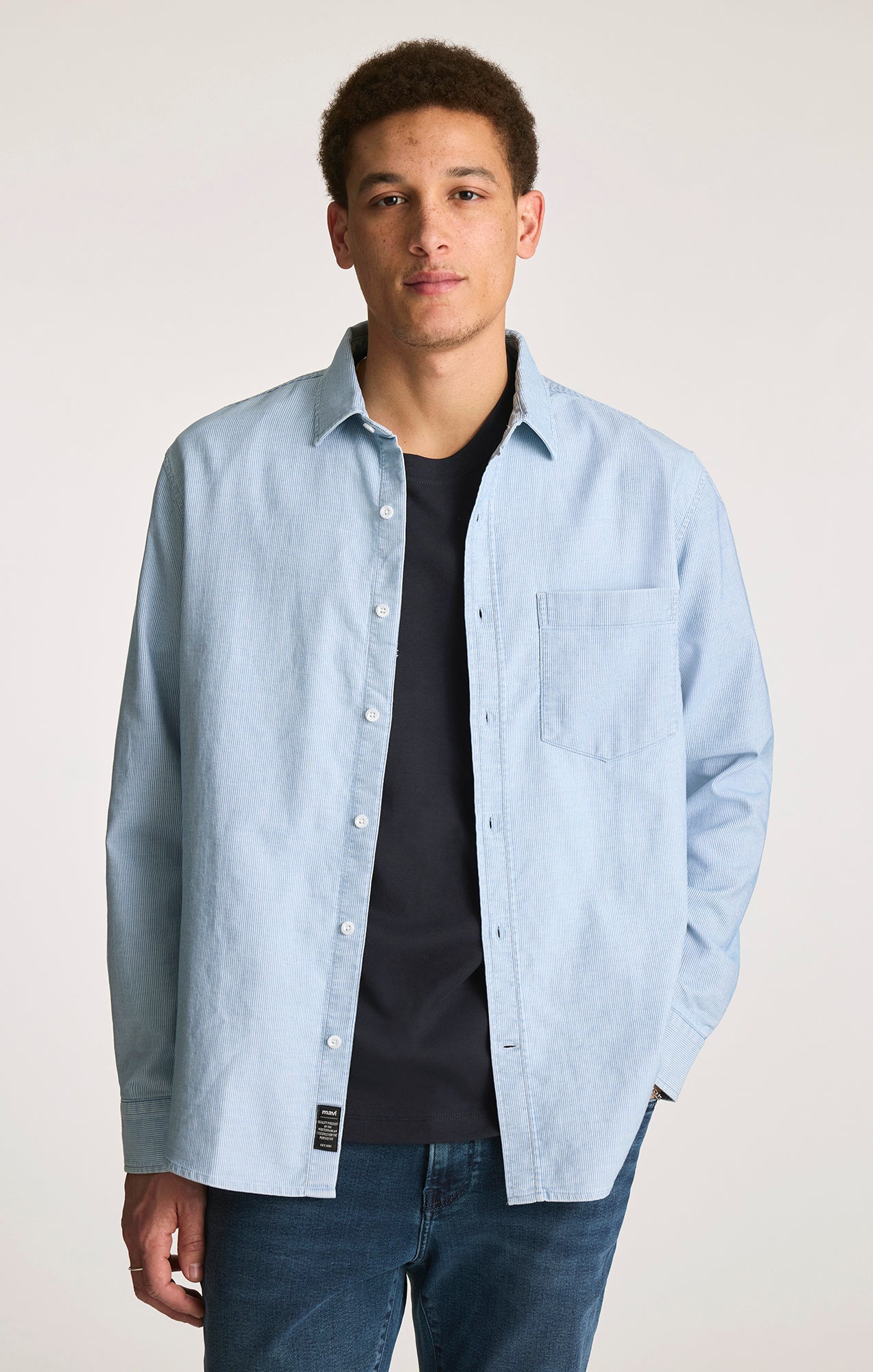 Mavi Men's One Pocket Button-Up Shirt In White Stripe Indigo Zemin