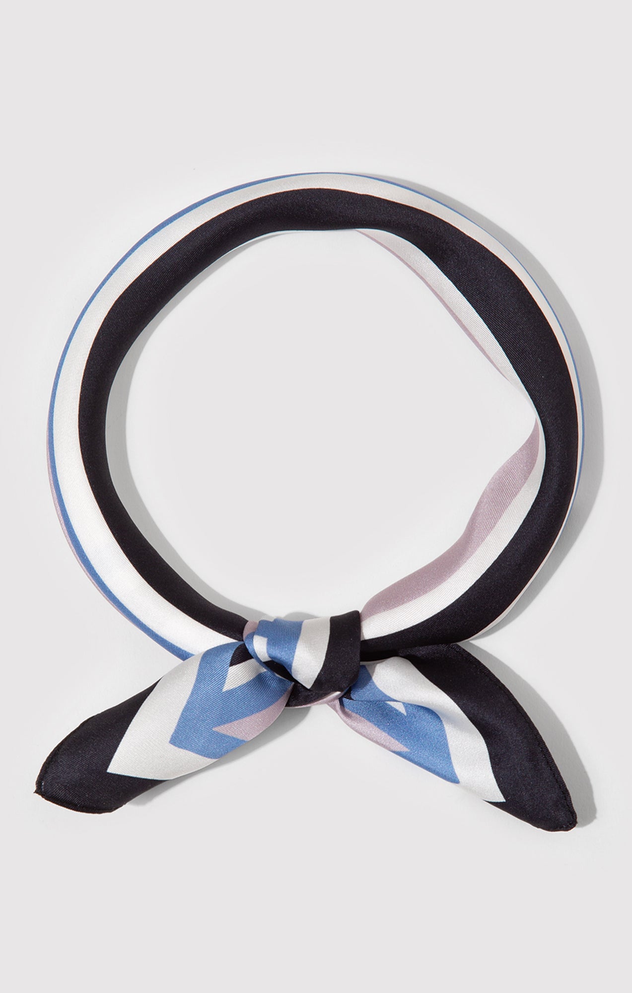 SMALL SILK DOUBLE STRIPED BANDANA IN NAVY BLUE STRIPE - Mavi Jeans