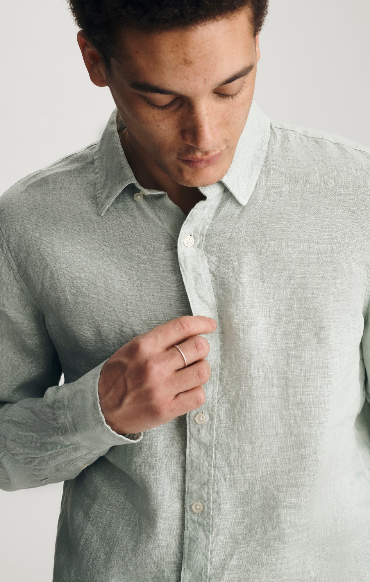 LINEN BUTTON-UP SHIRT IN AQUA GRAY - Mavi Jeans