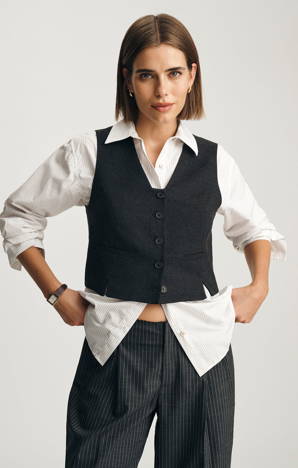 Mavi Women's Edition Button-Up Vest In Antrasit Melange Mavi Women's Edition Button-Up Vest In Antrasit Melange