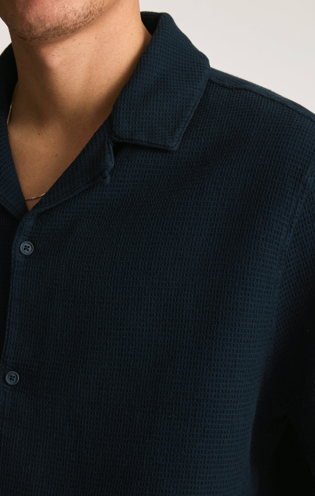WAFFLE KNIT CAMP COLLAR SHIRT IN TOTAL ECLIPSE - Mavi Jeans