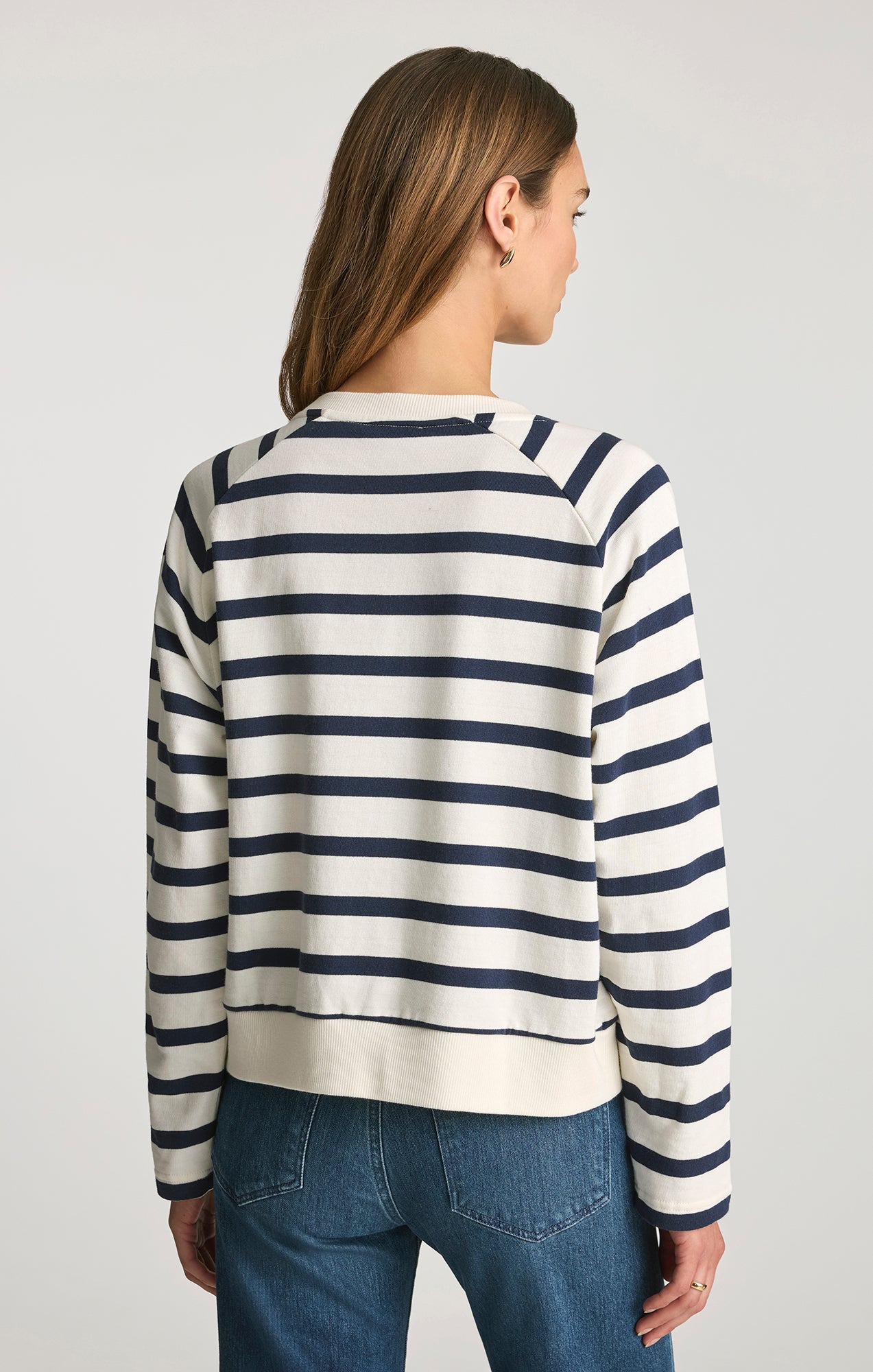 CREW NECK SWEATSHIRT IN BLACK IRIS STRIPE - Mavi Jeans