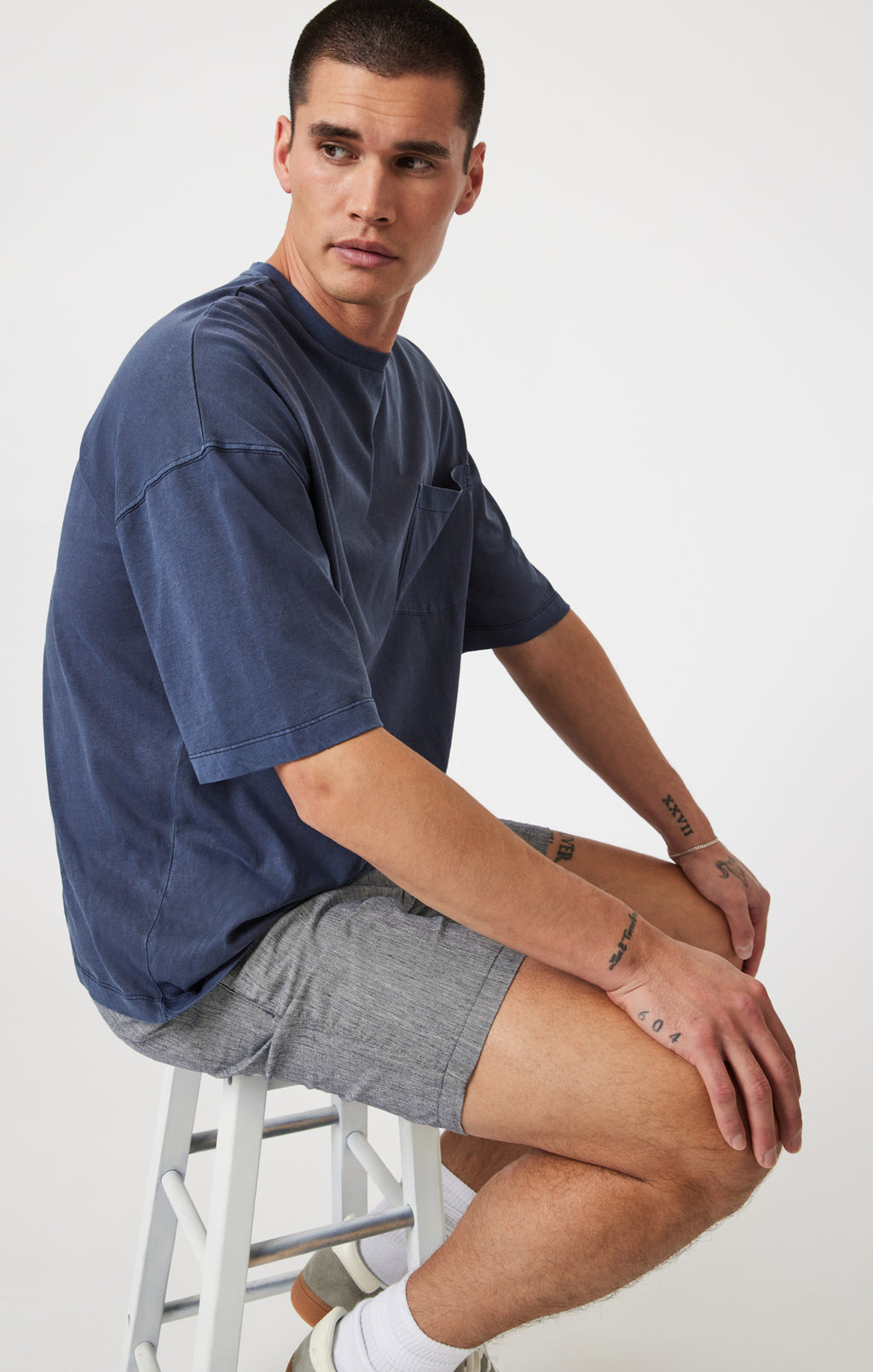 NOAH SHORTS IN NAVY LINEN STRIPE - Mavi Jeans