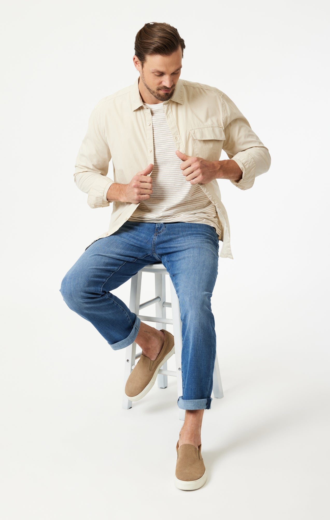 MATT RELAXED STRAIGHT LEG IN MID BRUSHED FEATHER BLUE - Mavi Jeans