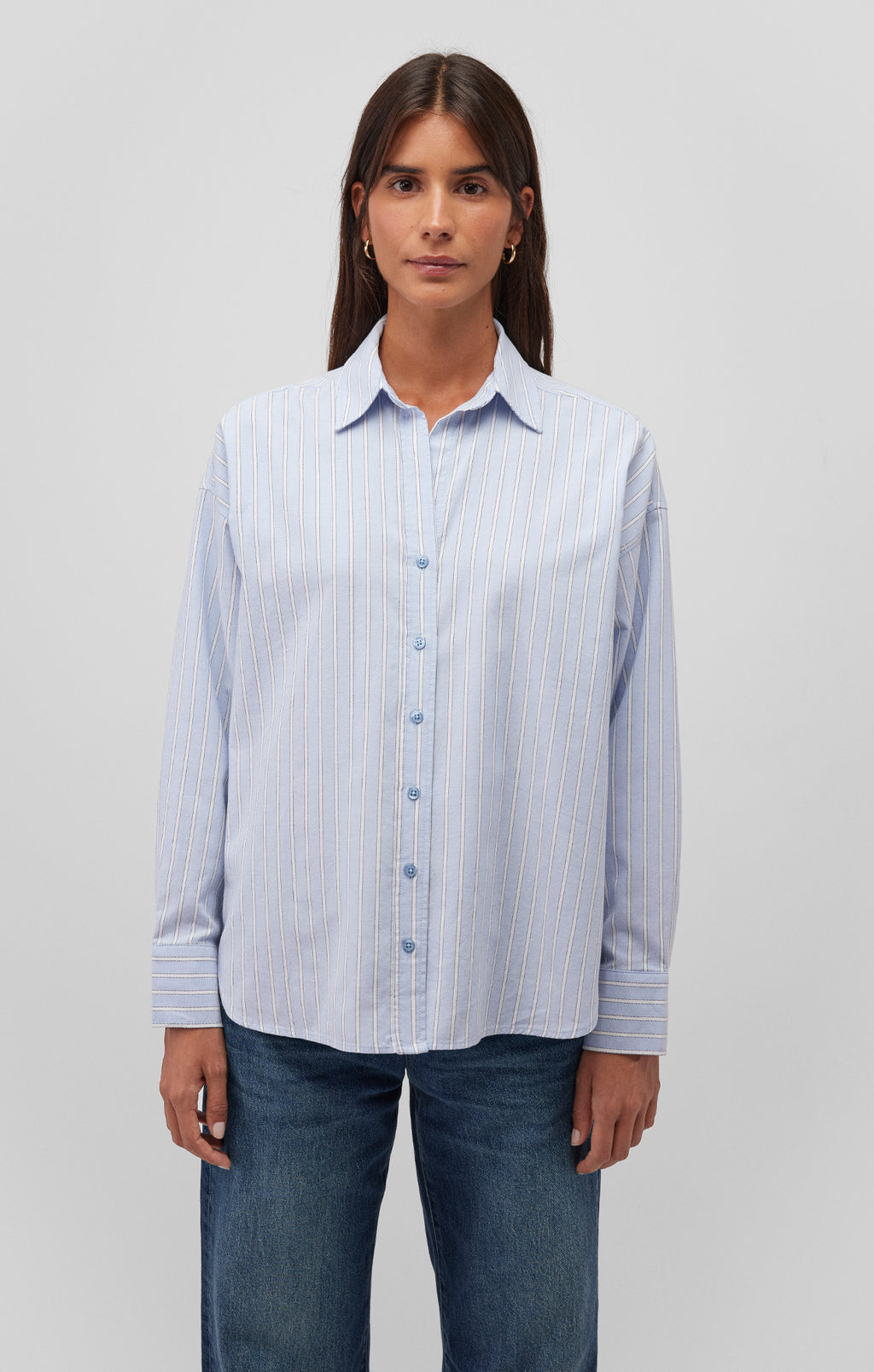 LONG SLEEVE BUTTON-UP SHIRT IN BLUE STRIPE - Mavi Jeans
