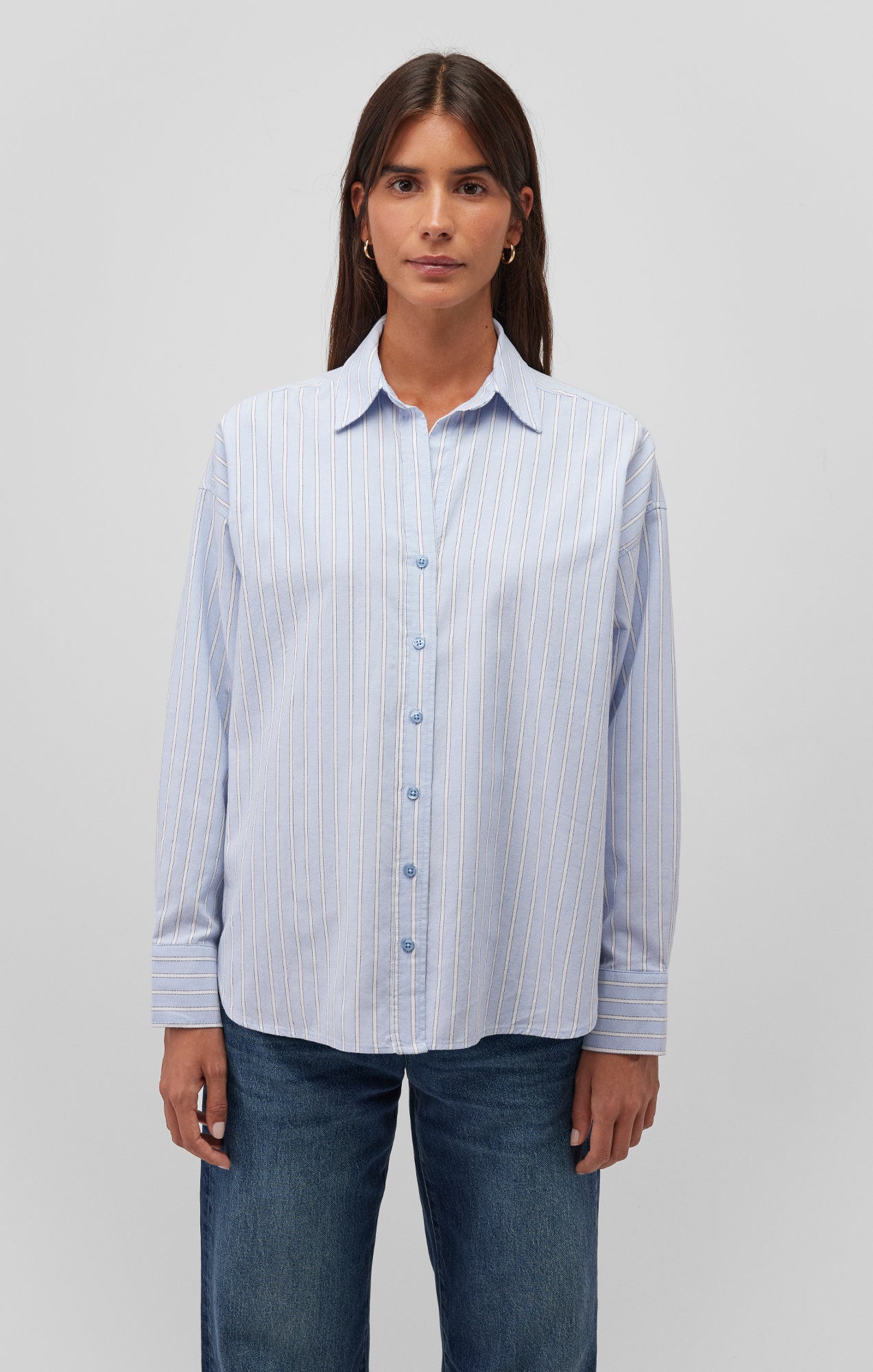 LONG SLEEVE BUTTON-UP SHIRT IN BLUE STRIPE - Mavi Jeans