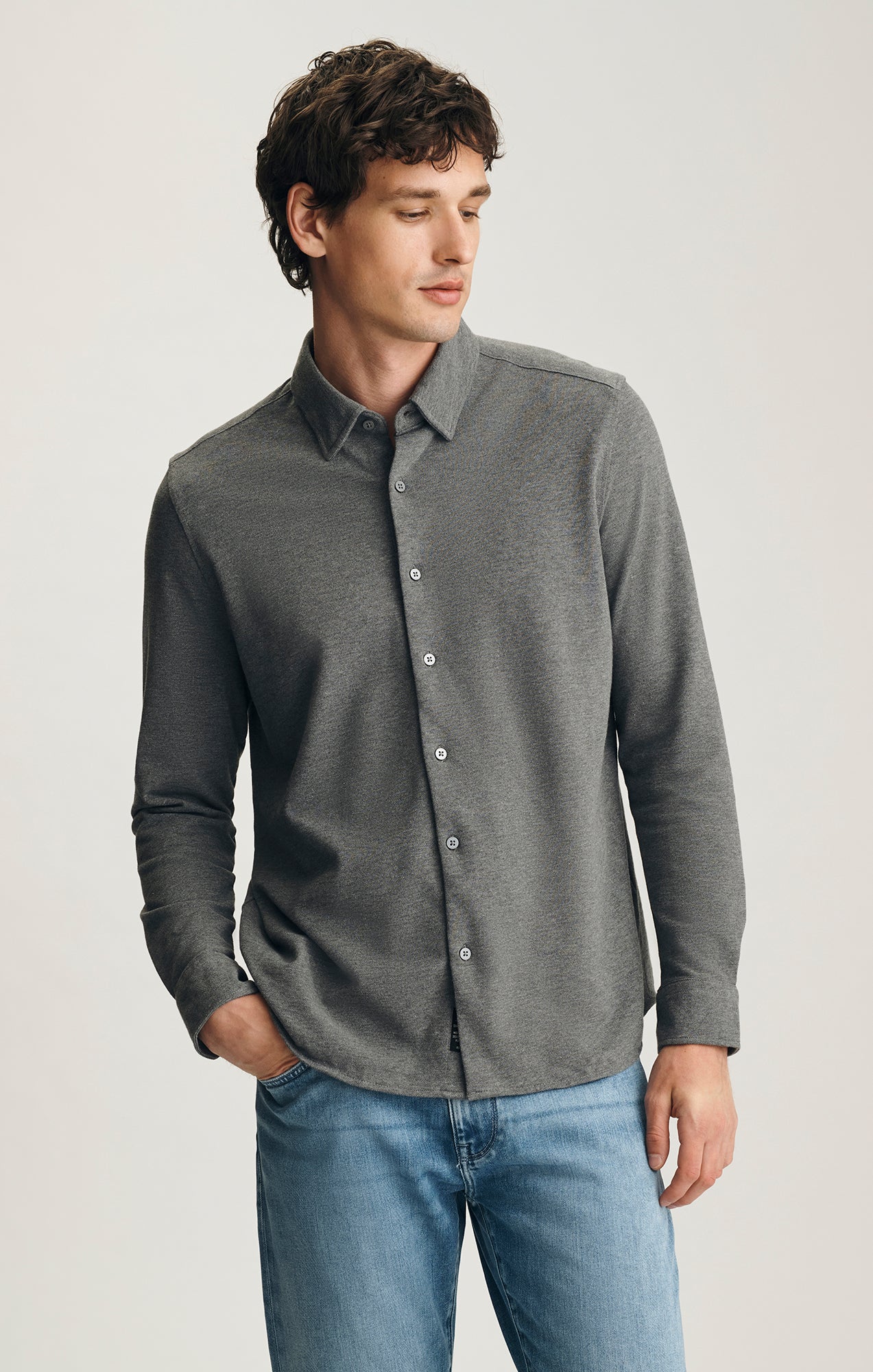 BUTTON-UP SHIRT IN DARK GREY MELANGE - Mavi Jeans